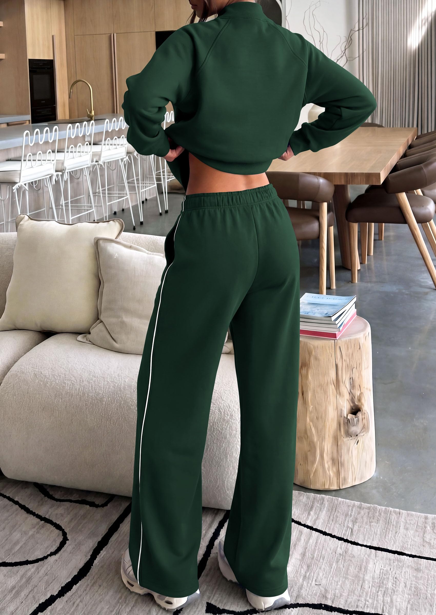 Women's 2 Piece Sweat Set Casual Fall Outfits,Dark Green,S