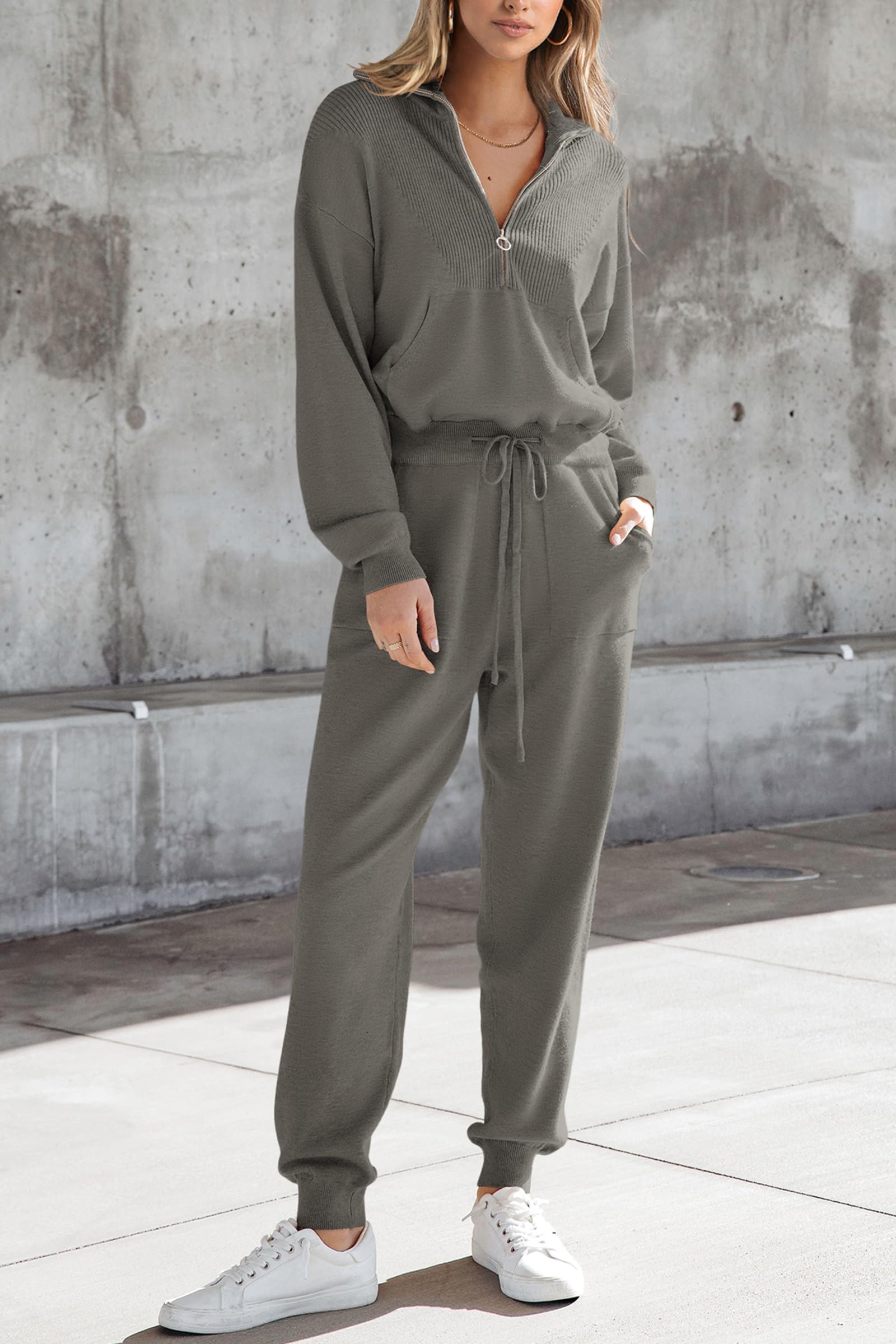 Women's 2 Piece Sweatsuits Set Fall Outfits(Dark Grey,S)