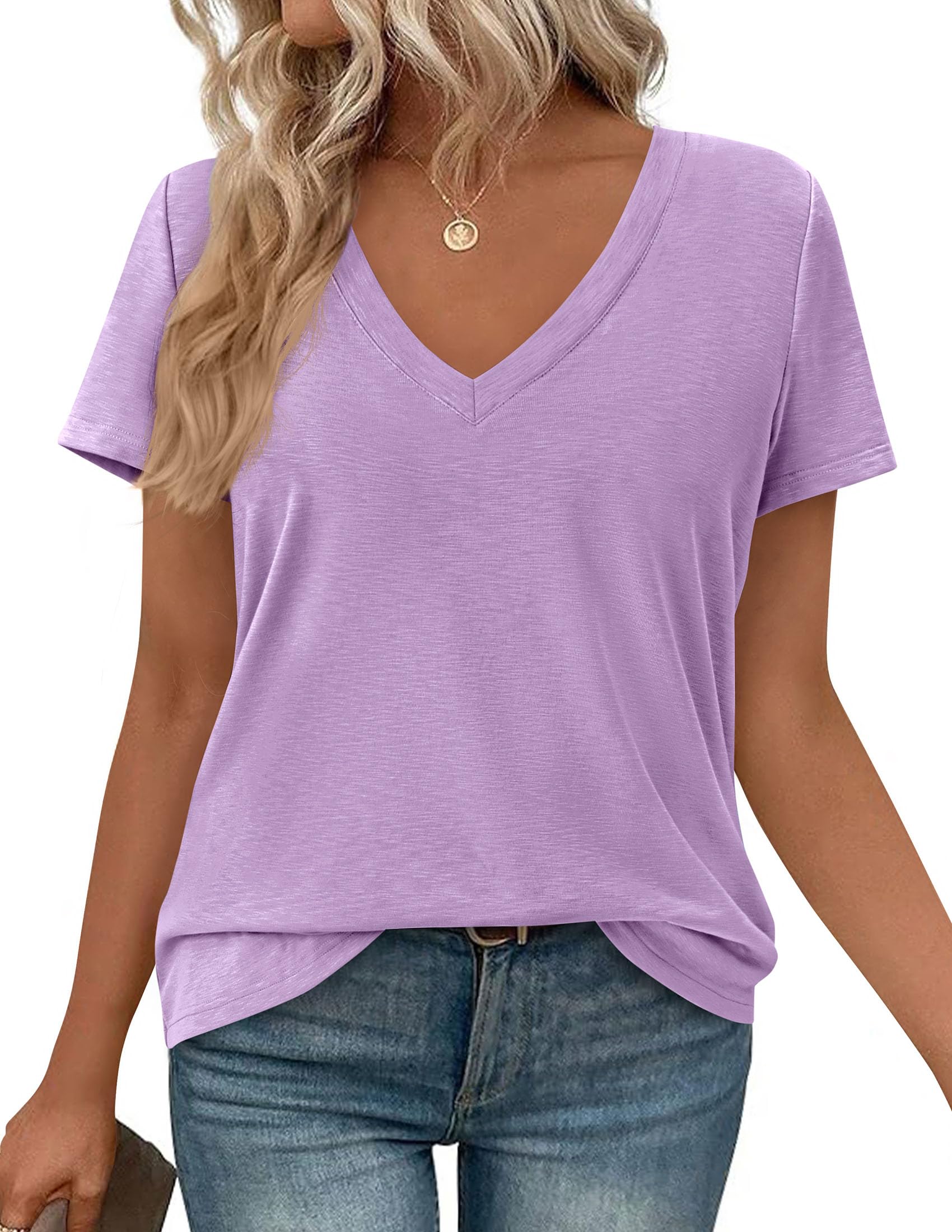 Womens Tops Short Sleeve Oversized Tshirts, Purple,S