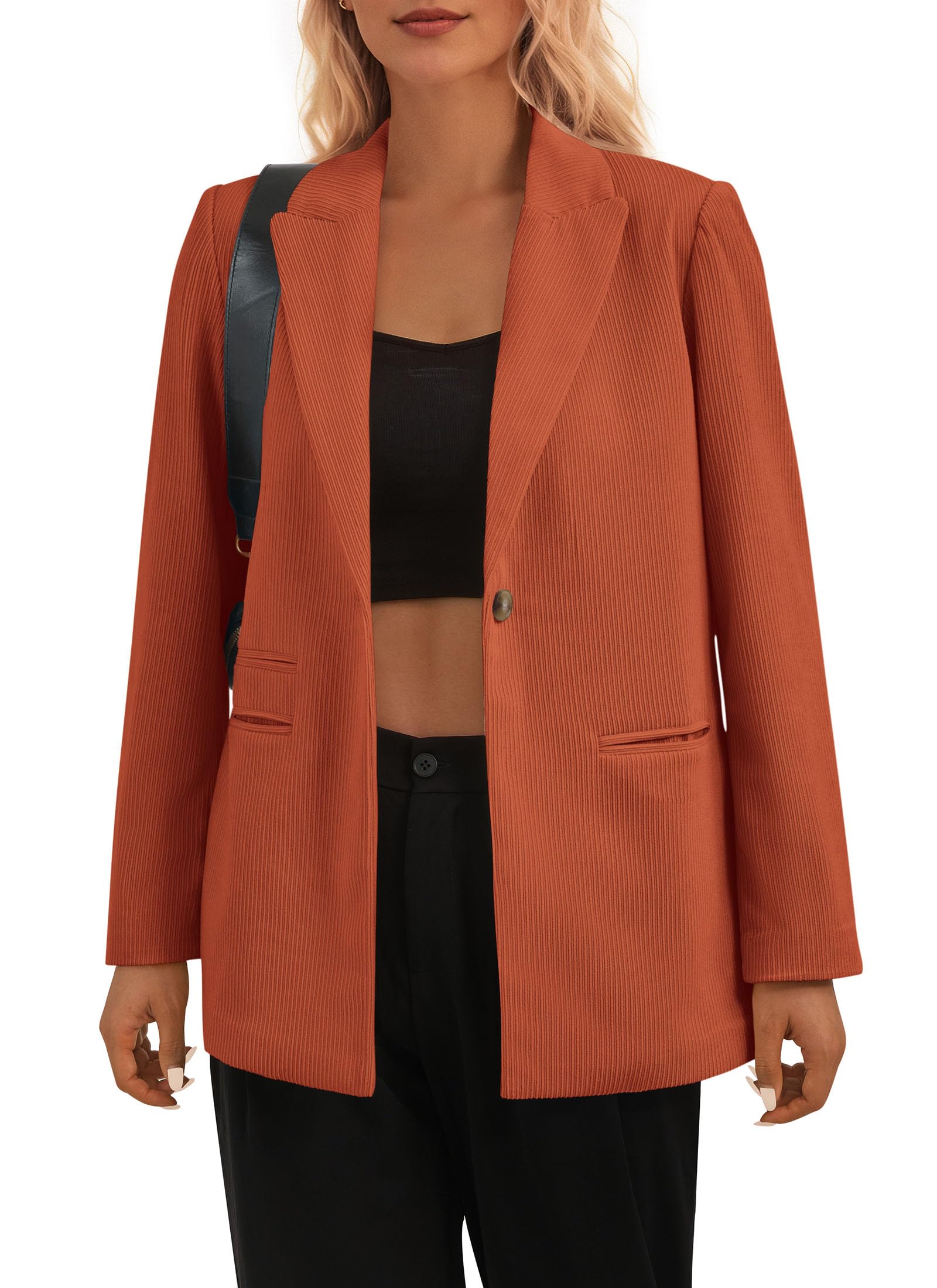 Women's Winter Corduroy Blazers Jackets (Brick Red,S)
