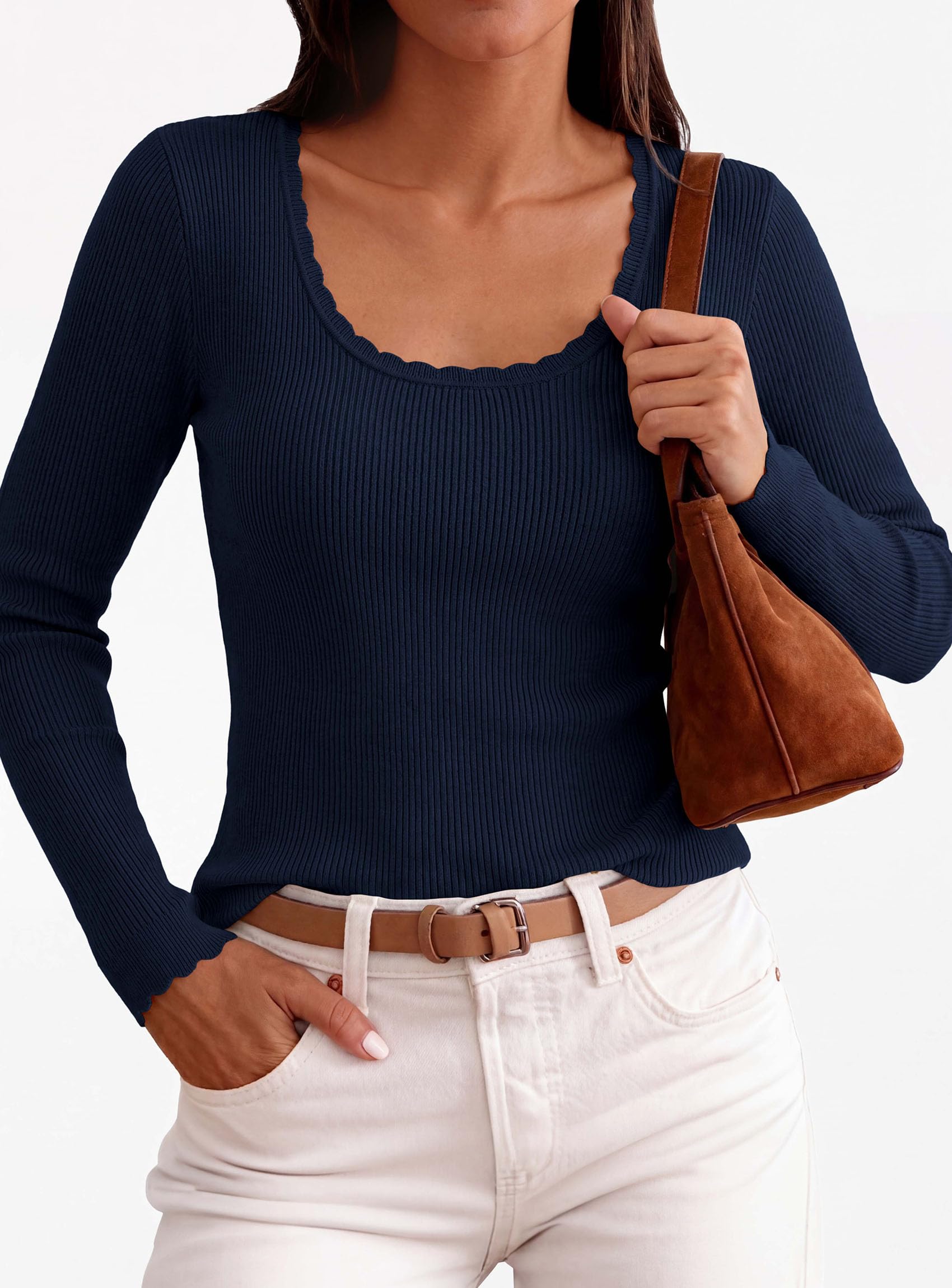 Women's Fall Lightweight Ribbed Knit Sweaters (Navy Blue,S)