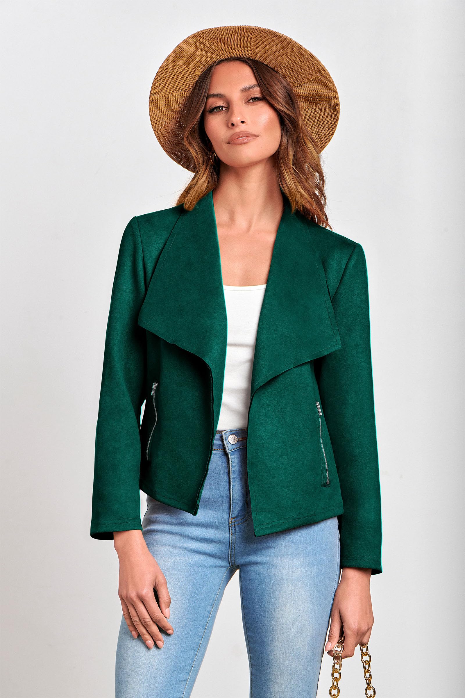 Women's Fall Fashion Faux Suede Jackets(Dark Green,Small)