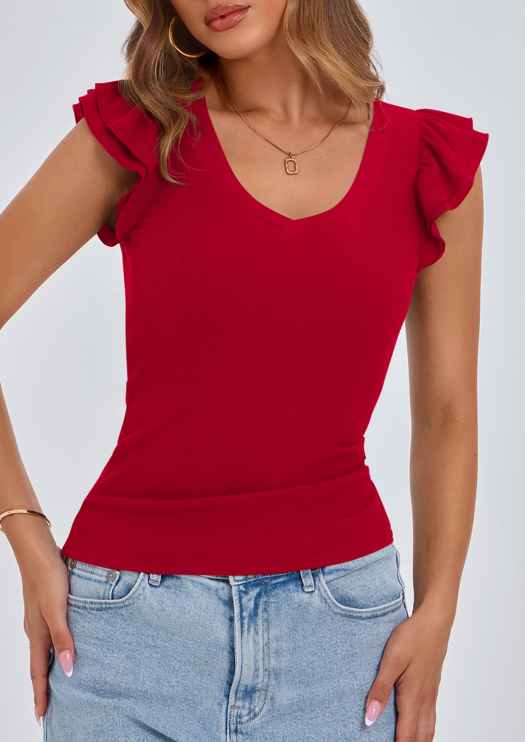 Womens Sleeveless Slim Fit T Shirts,Red,S