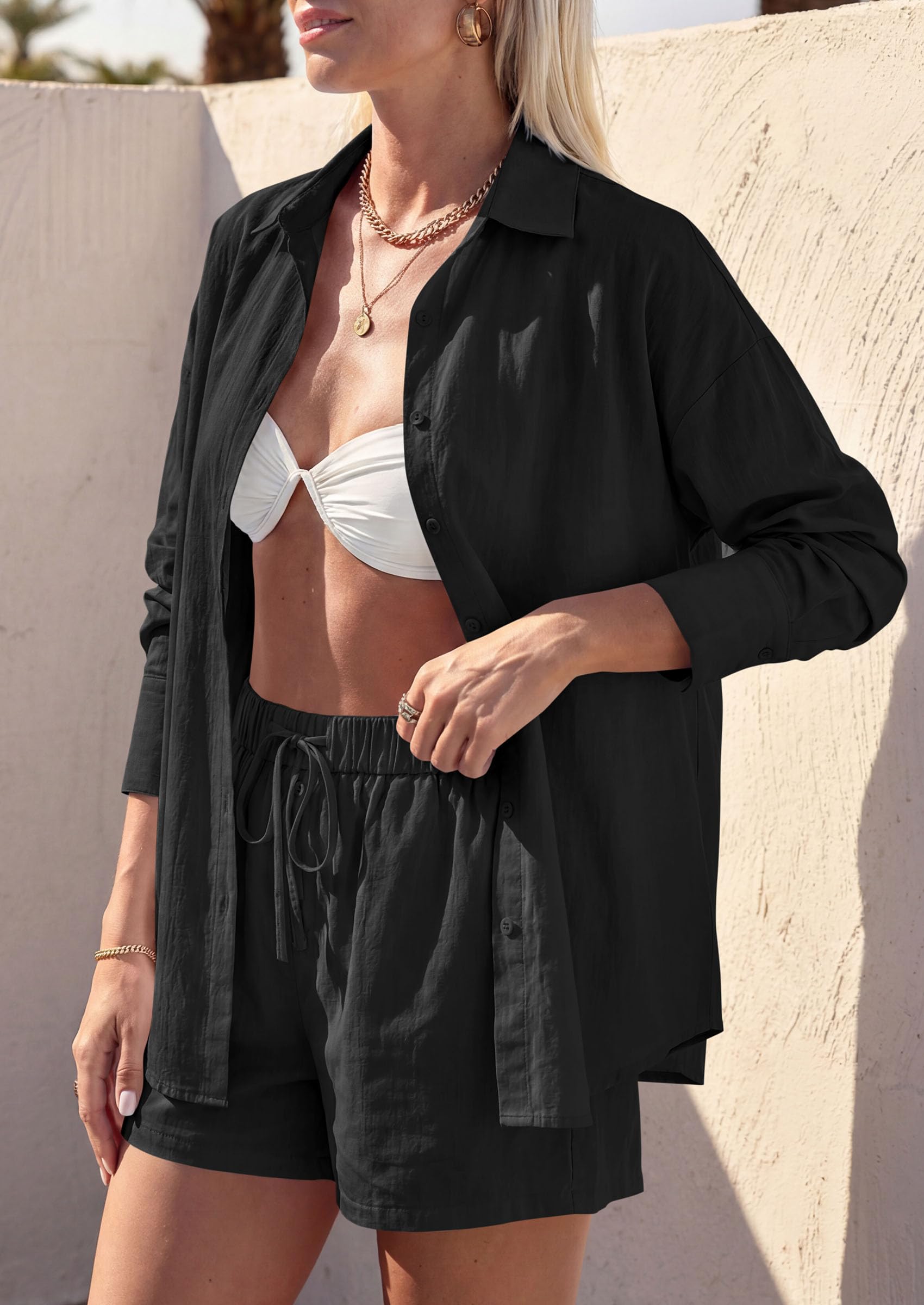 Women's Summer 2 Piece Outfits Lounge Sets (Black,S)