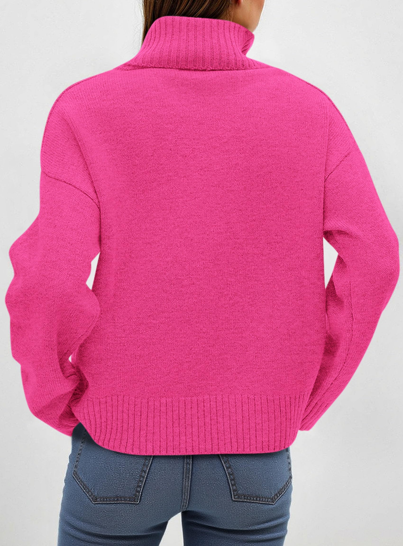 Womens Turtleneck Long Sleeve Knit Sweater,Rose Red,S