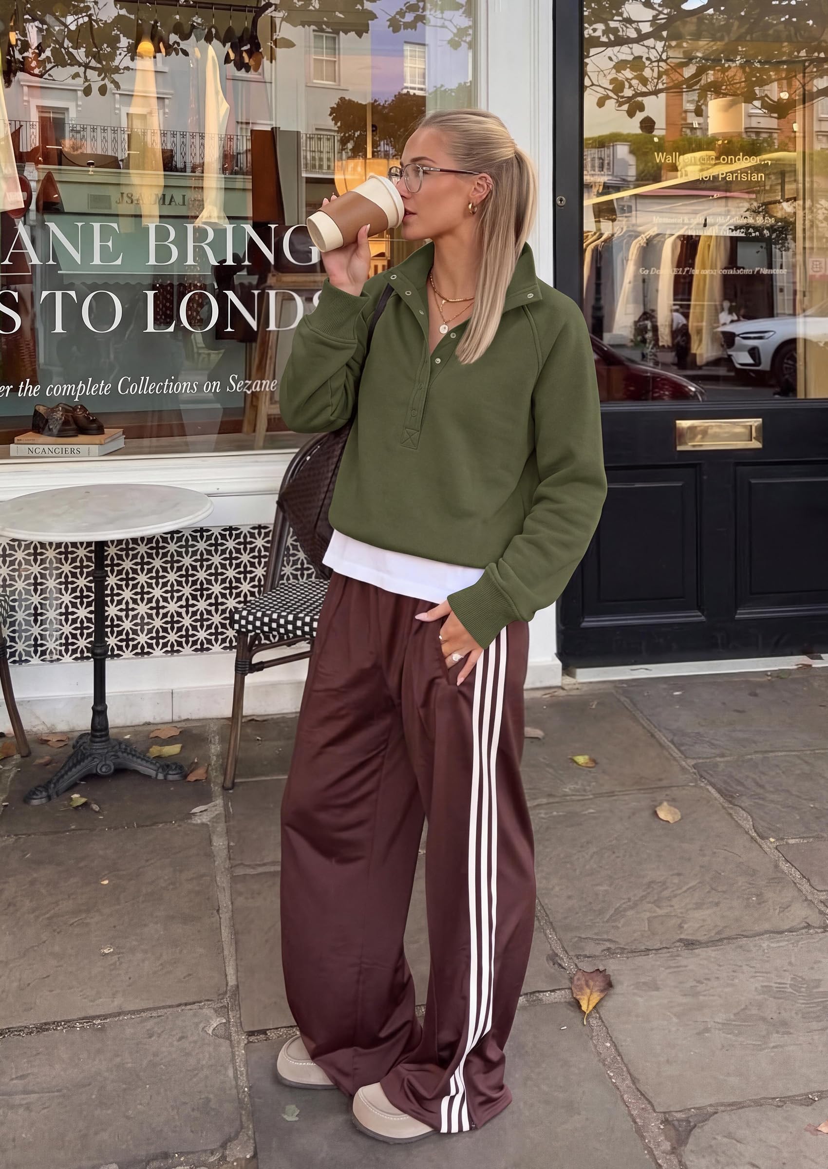 Women's Fall Oversized Sweatshirts Mock Neck Henley Pullover