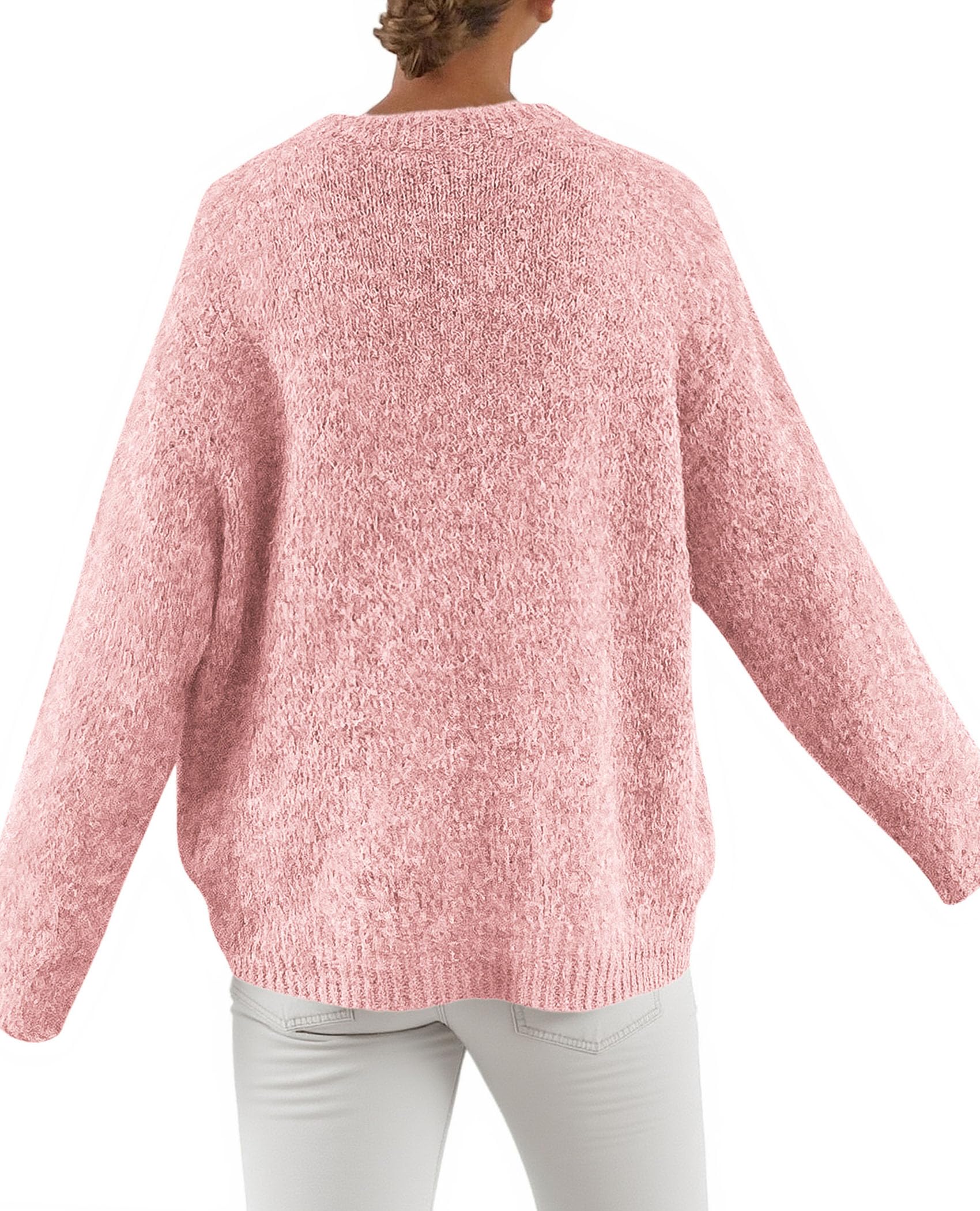 Womens Long Sleeve Oversized Pullover Sweater,Pink,S