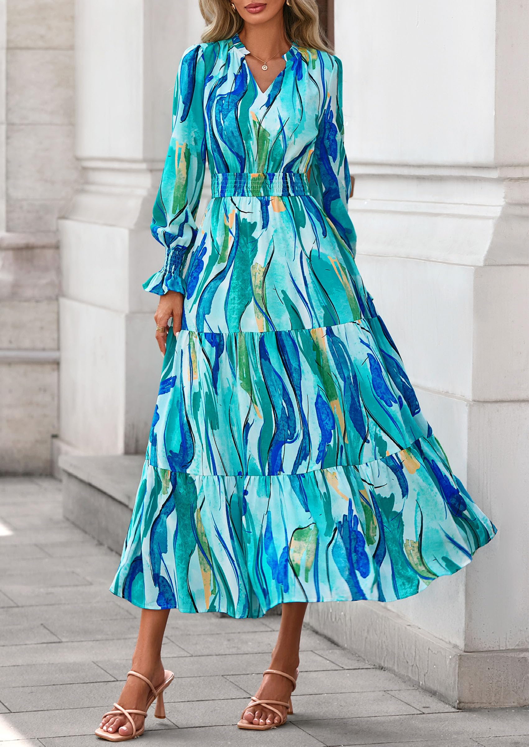Women's Floral Maxi Dress Fall A Line Wedding Guest Dresses