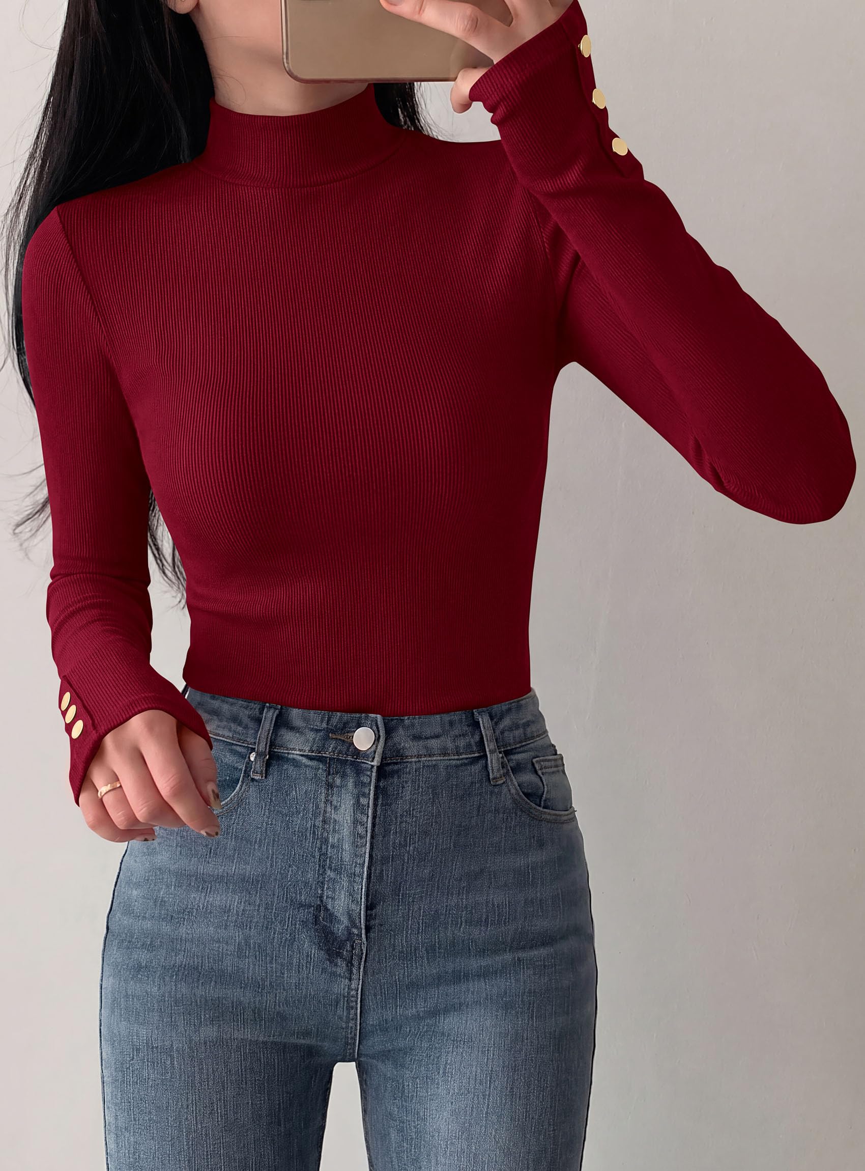 Women's Long Sleeve Shirts Fall Going Out Tops,Burgundy,XS