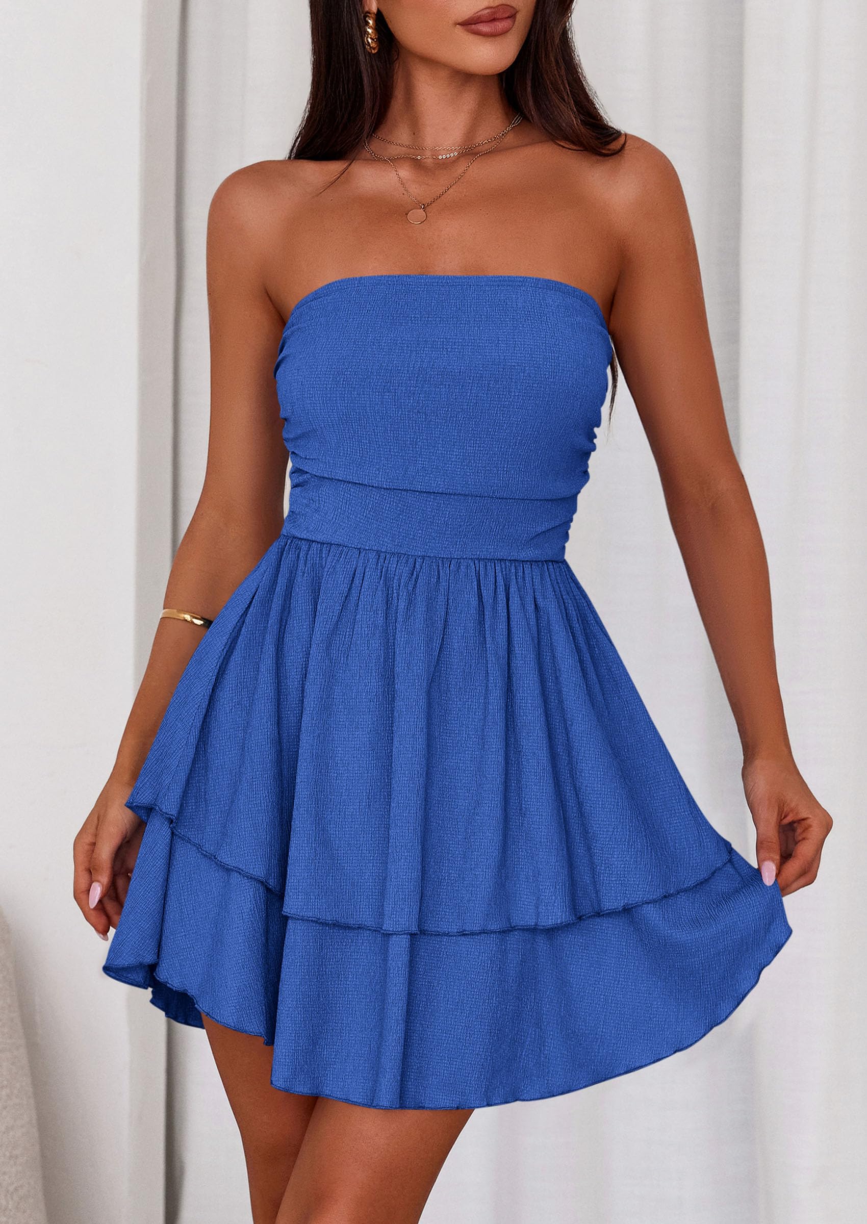 Women's Summer Strapless Flowy Mini Dresses (Royal Blue,S)