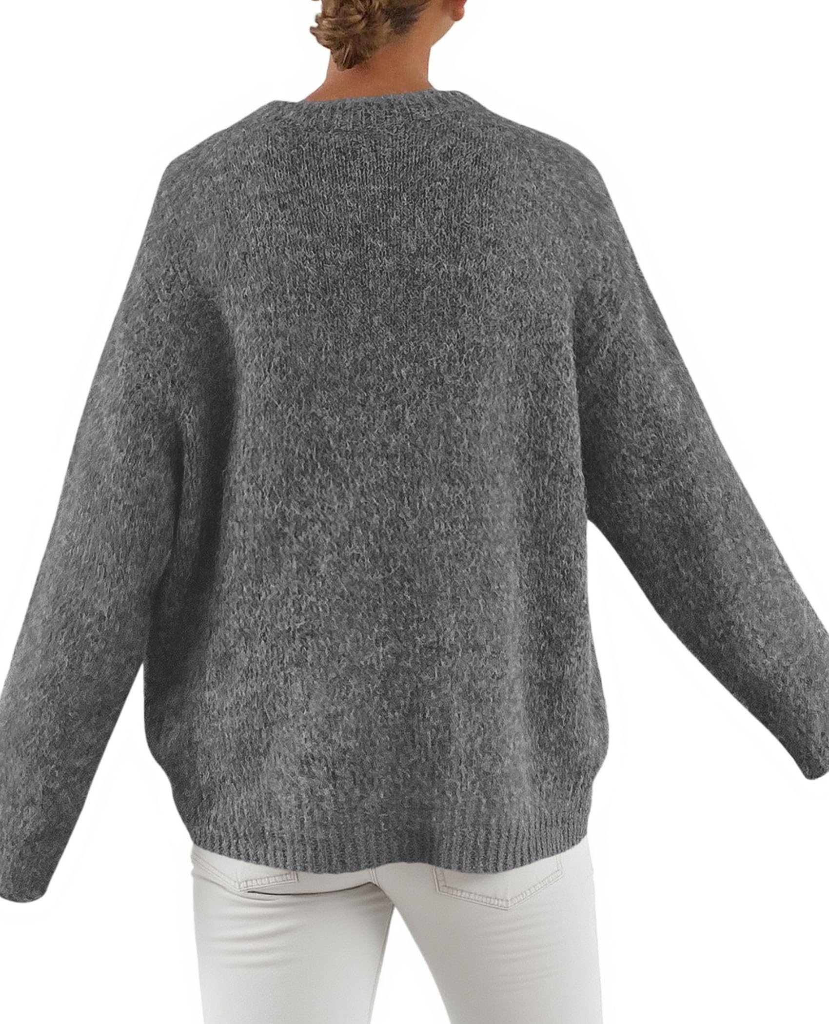 Womens Long Sleeve Oversized Pullover Sweater,Dark Grey,S