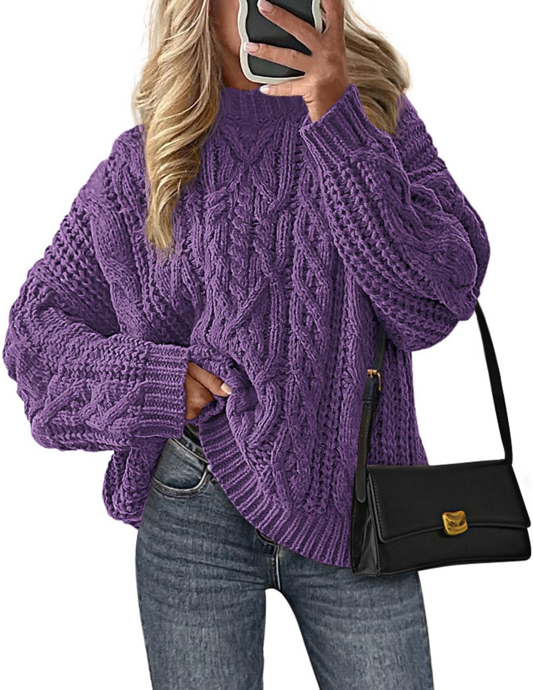 Womens Oversized Fall Sweaters Chunky Cable Knit Pullover Tops