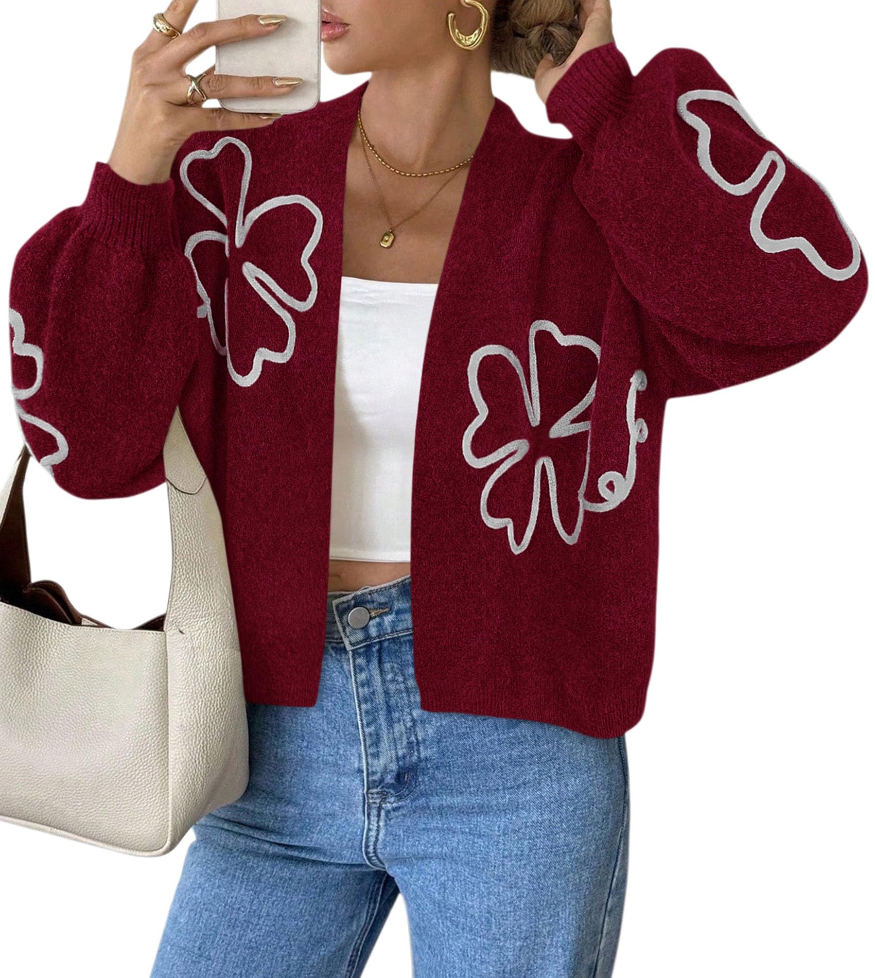 Women's Floral Oversized Cardigan Sweaters Trendy Fall Outfits