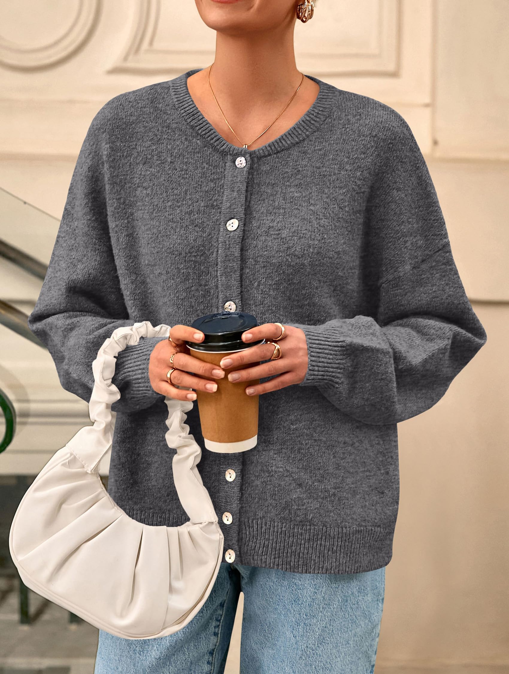 Womens Long Sleeve Cardigan Sweaters Button Down Knit Tops