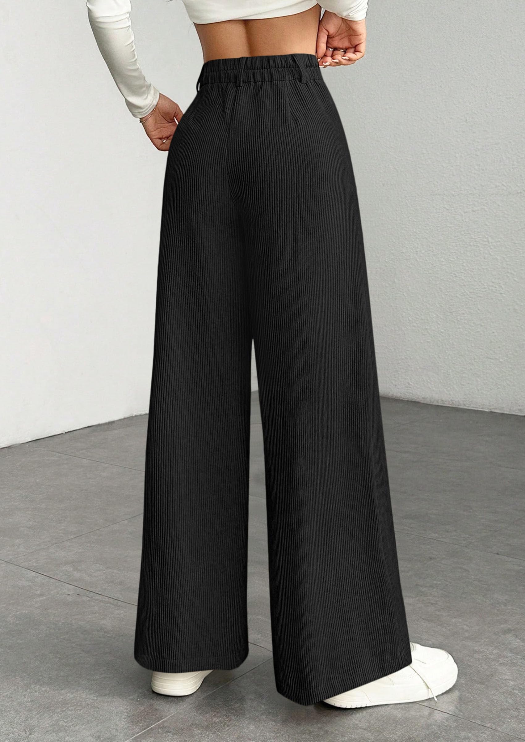 Women's High Waisted Corduroy Pants Casual,Black,S