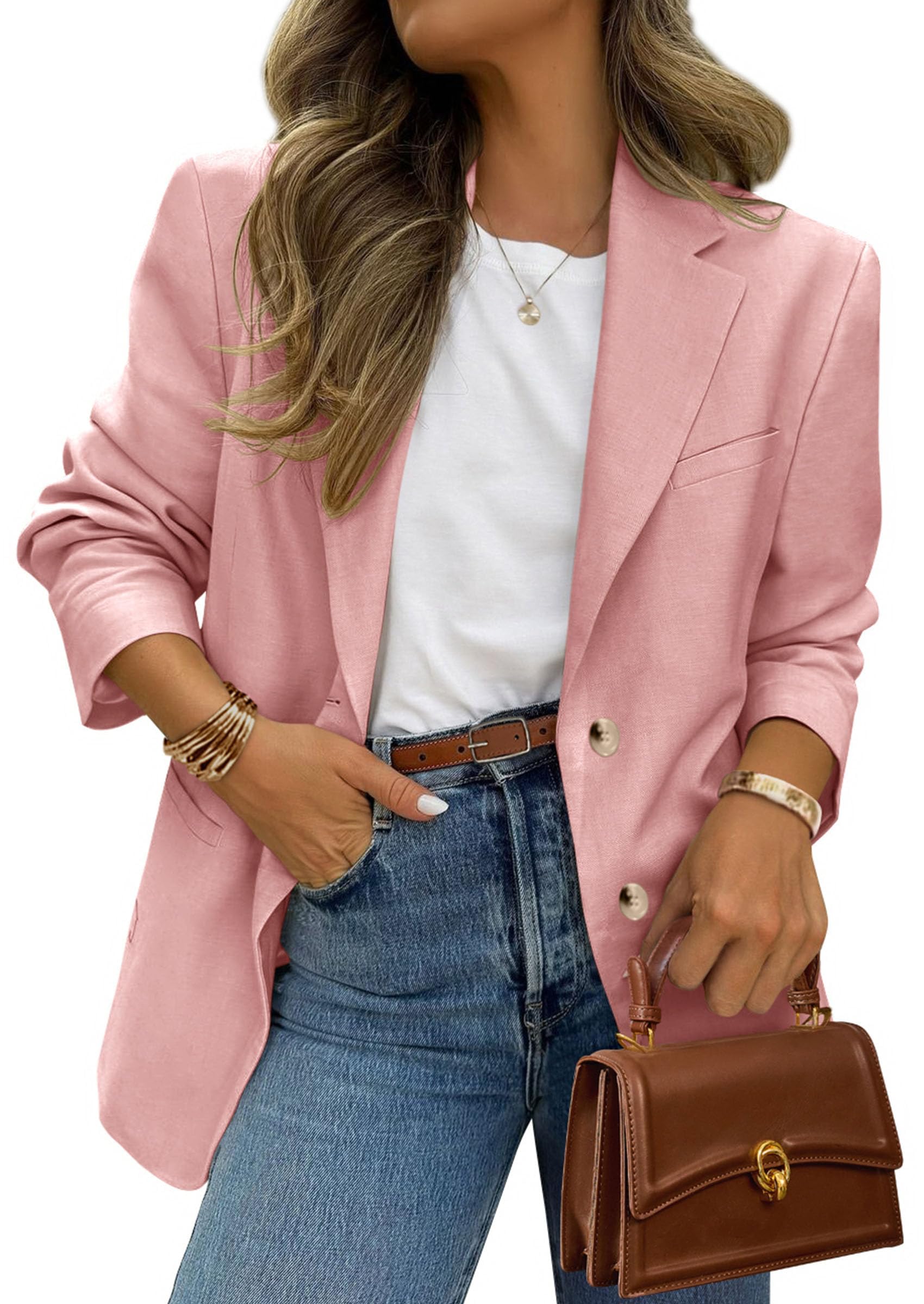 2026 Blazers for Women Business Casual,Grey Pink,XS