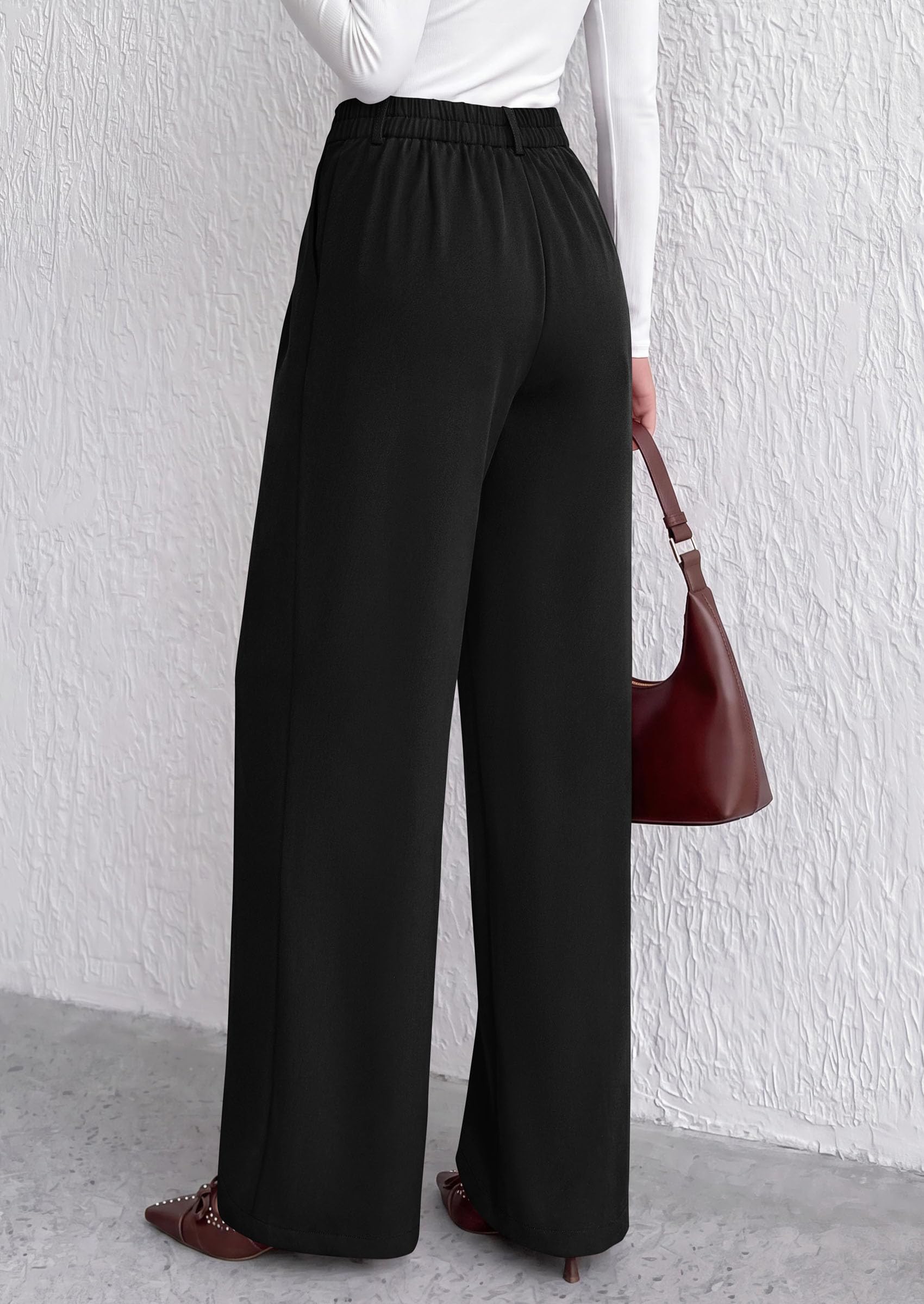 Women's Dress Pants Wide Leg Flowy Trousers,Black,S