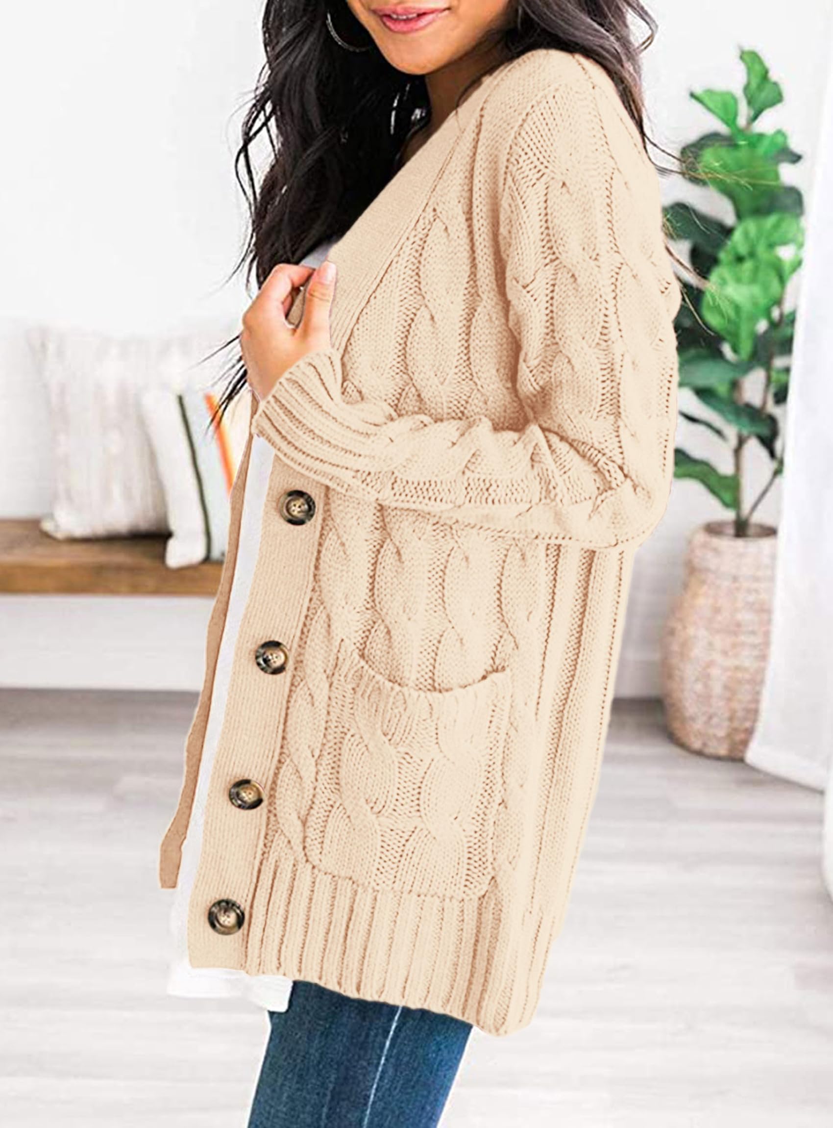 Women Chunky Cable Knit Cardigan Sweaters Fall Fashion Clothes