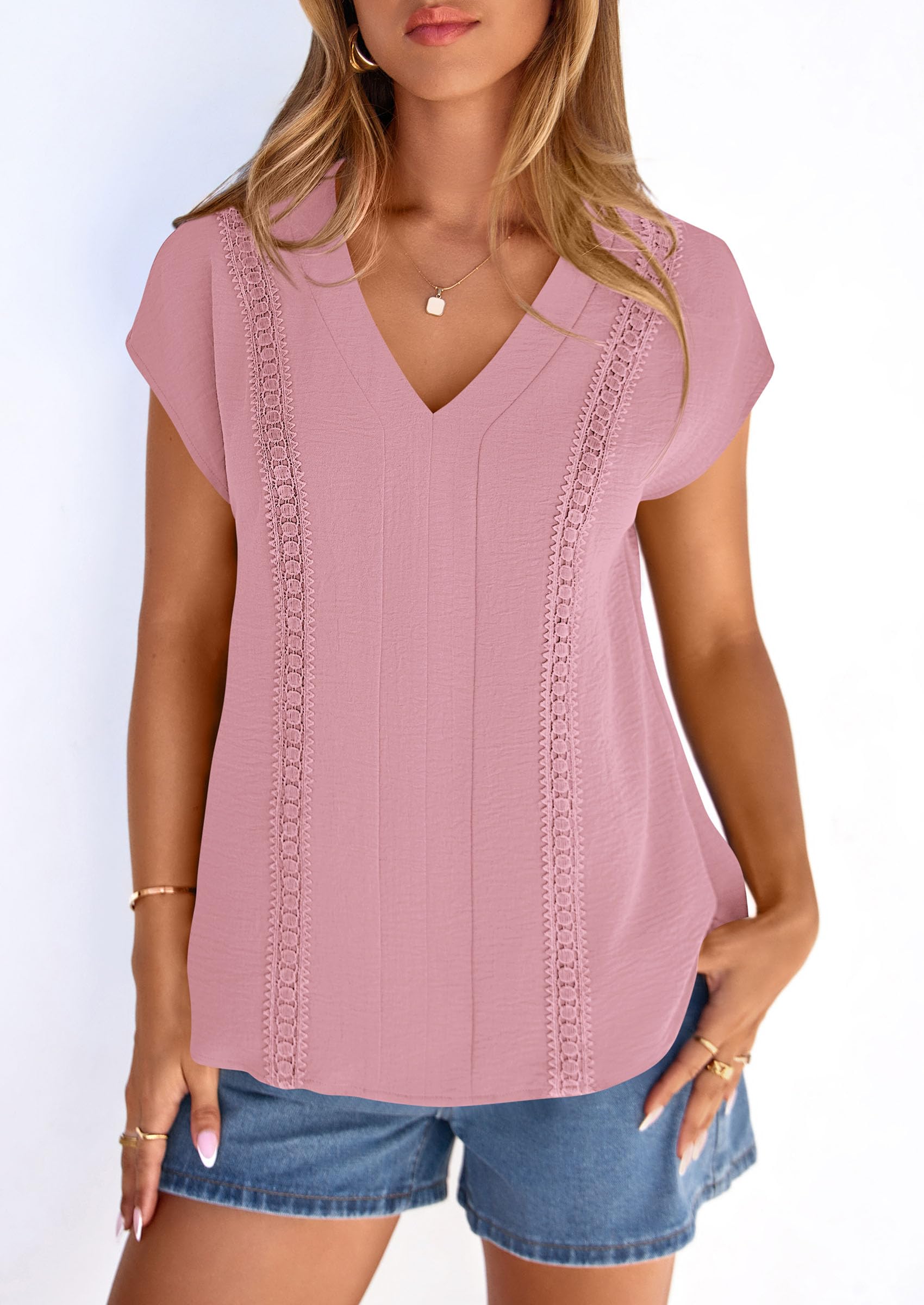Women's Summer Tops Dressy Casual Blouses,Pink,S