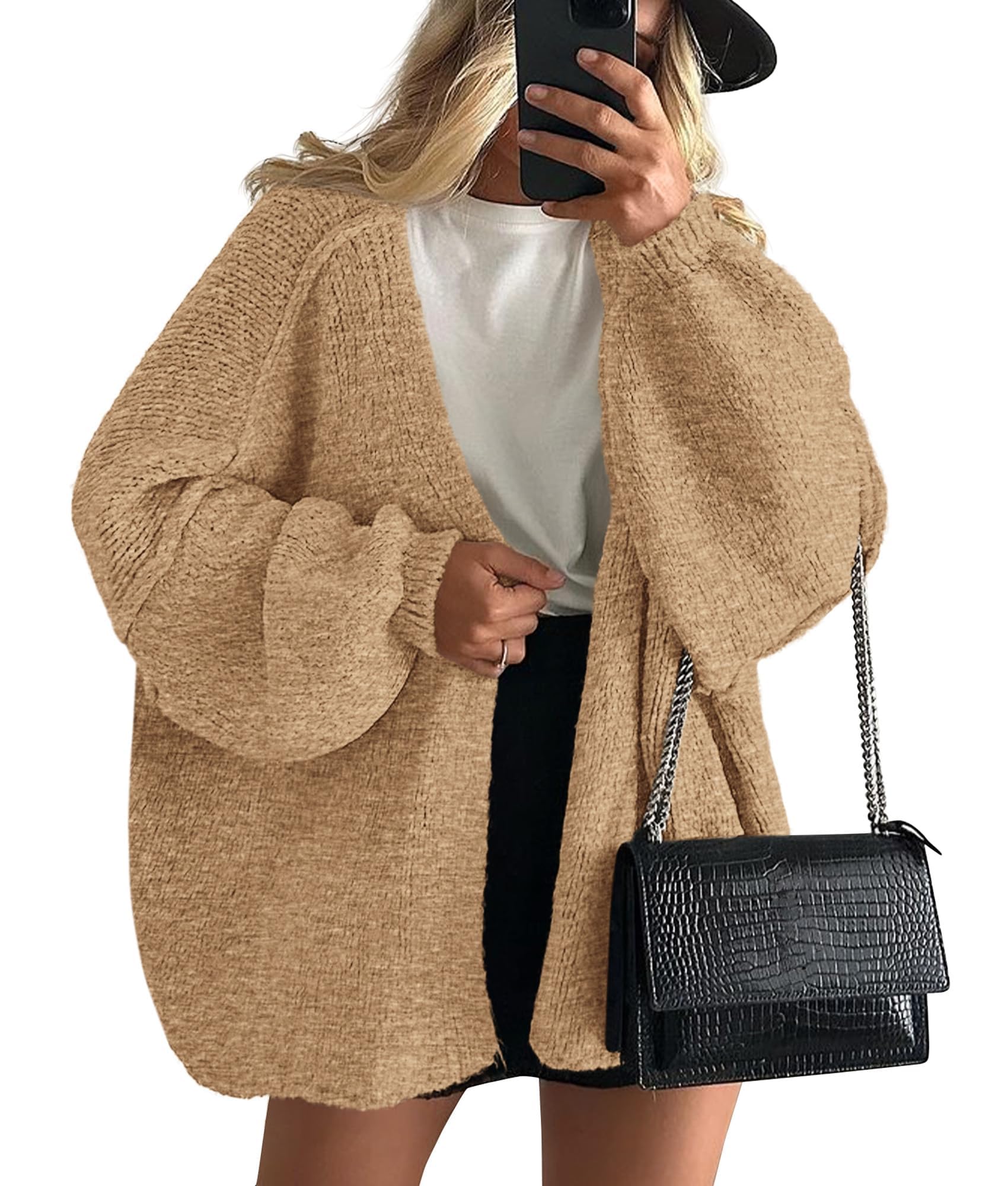 Womens Open Front Oversized Cardigan Sweaters,Camel,XS