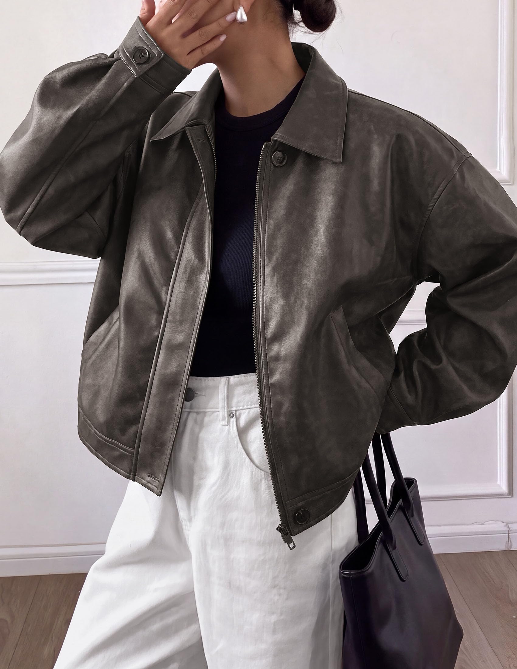 Women's Faux Leather Oversized Motorcycle Jackets Fall Outfits