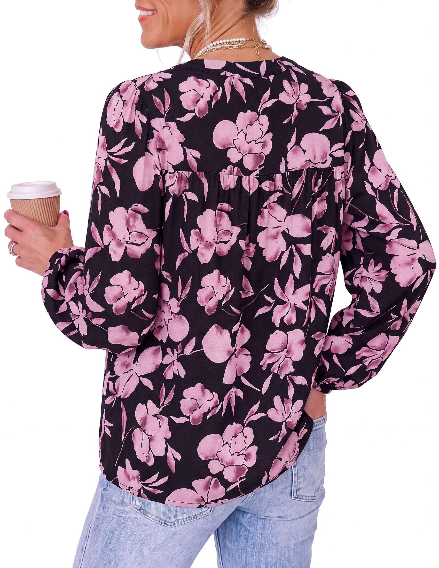 Women's Boho Tops Fall Long Sleeve Button Down Floral Blouses