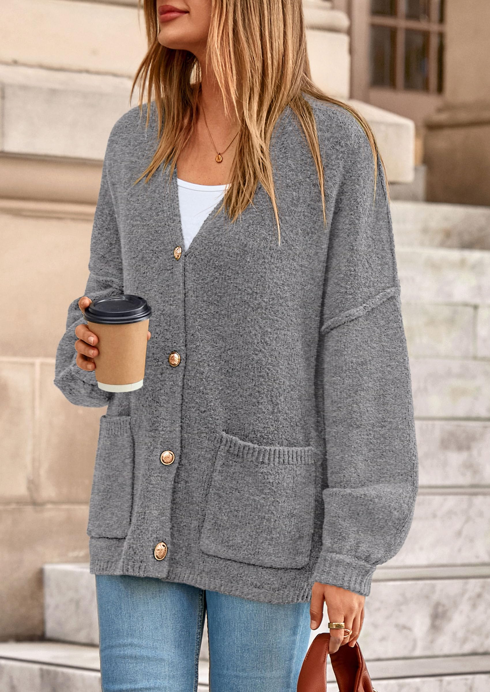 Oversized Chunky Cardigan Sweaters for Women Dark Grey,S