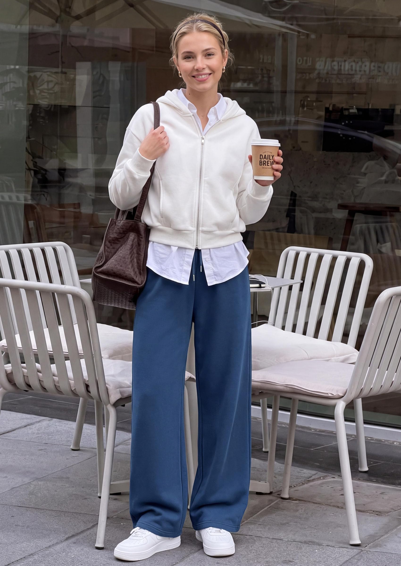 Womens Wide Leg Sweatpants Fleece Fall Sweat Pants,Grey Blue