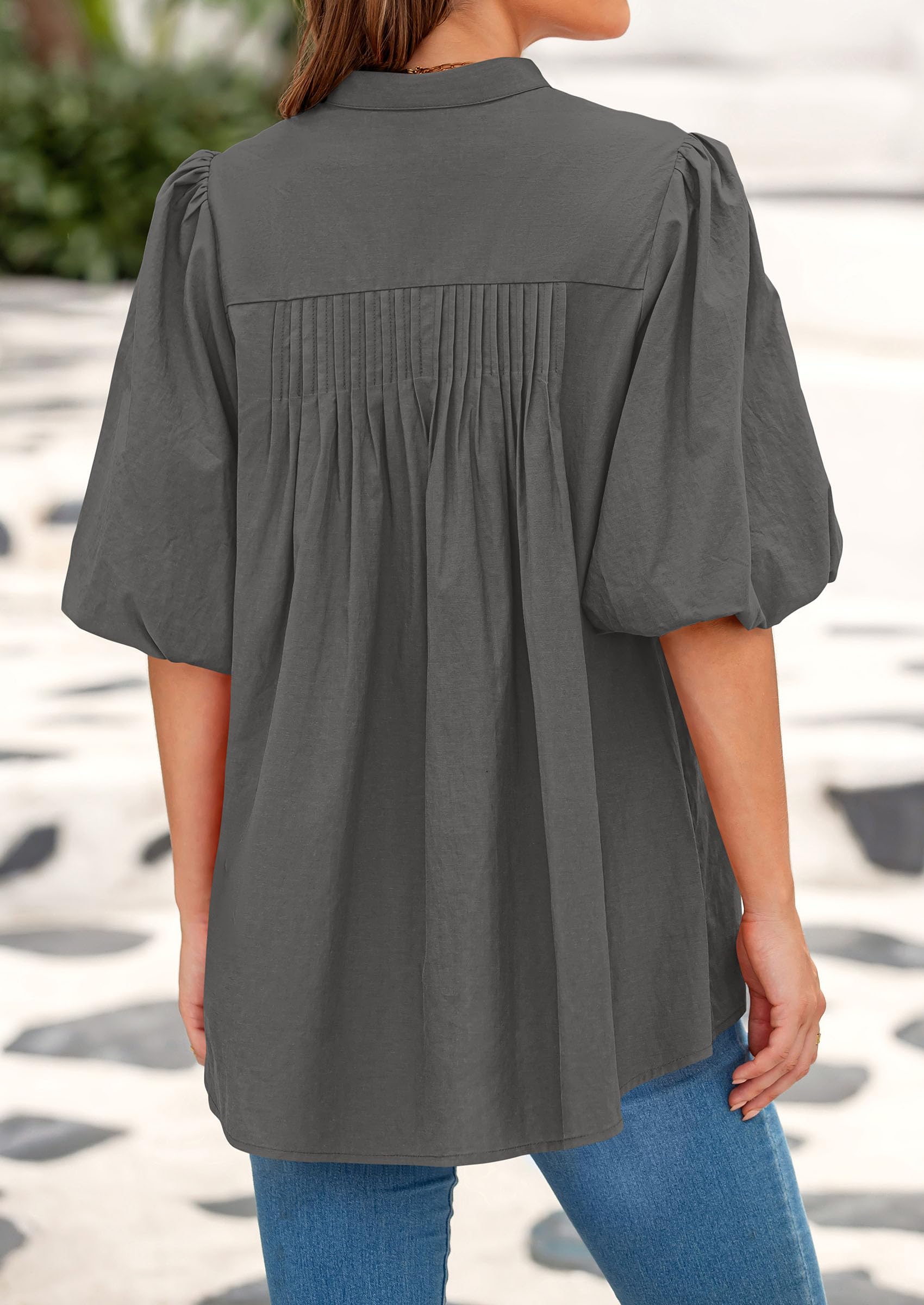 Short Sleeve Henley Shirts for Women,Grey,S