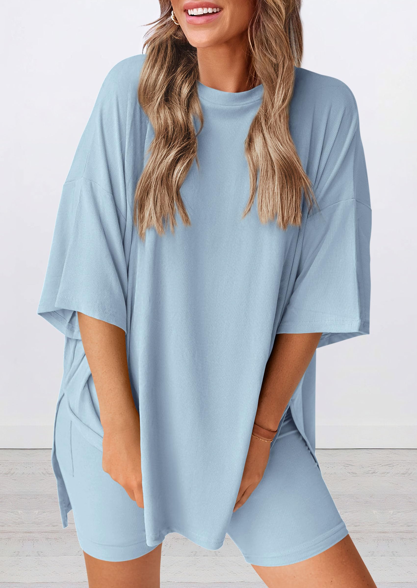 Women 2 Piece Lounge Set Airport Travel Outfit, Light Blue,S