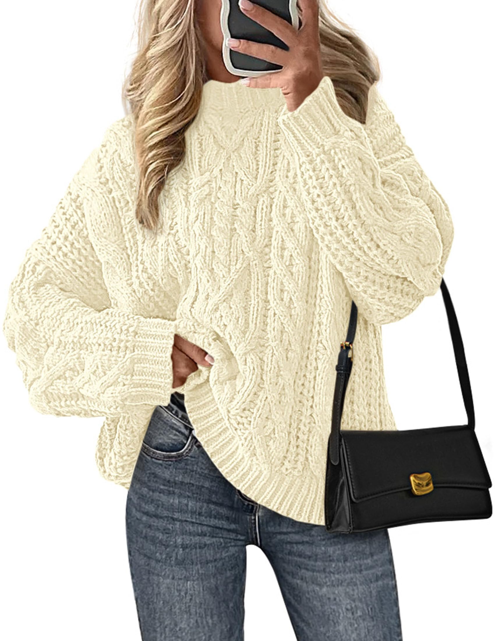 Womens Oversized Fall Sweaters Chunky Cable Knit Pullover Tops