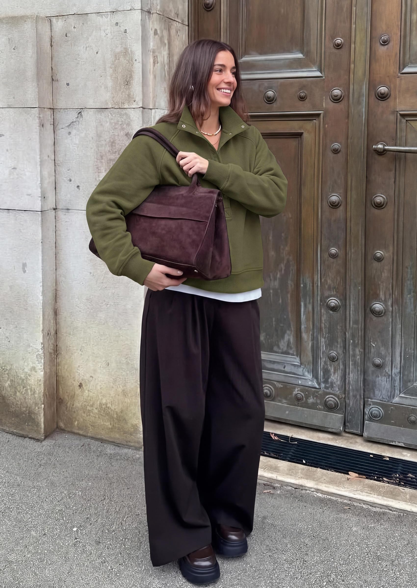Women's Fall Oversized Sweatshirts Mock Neck Henley Pullover