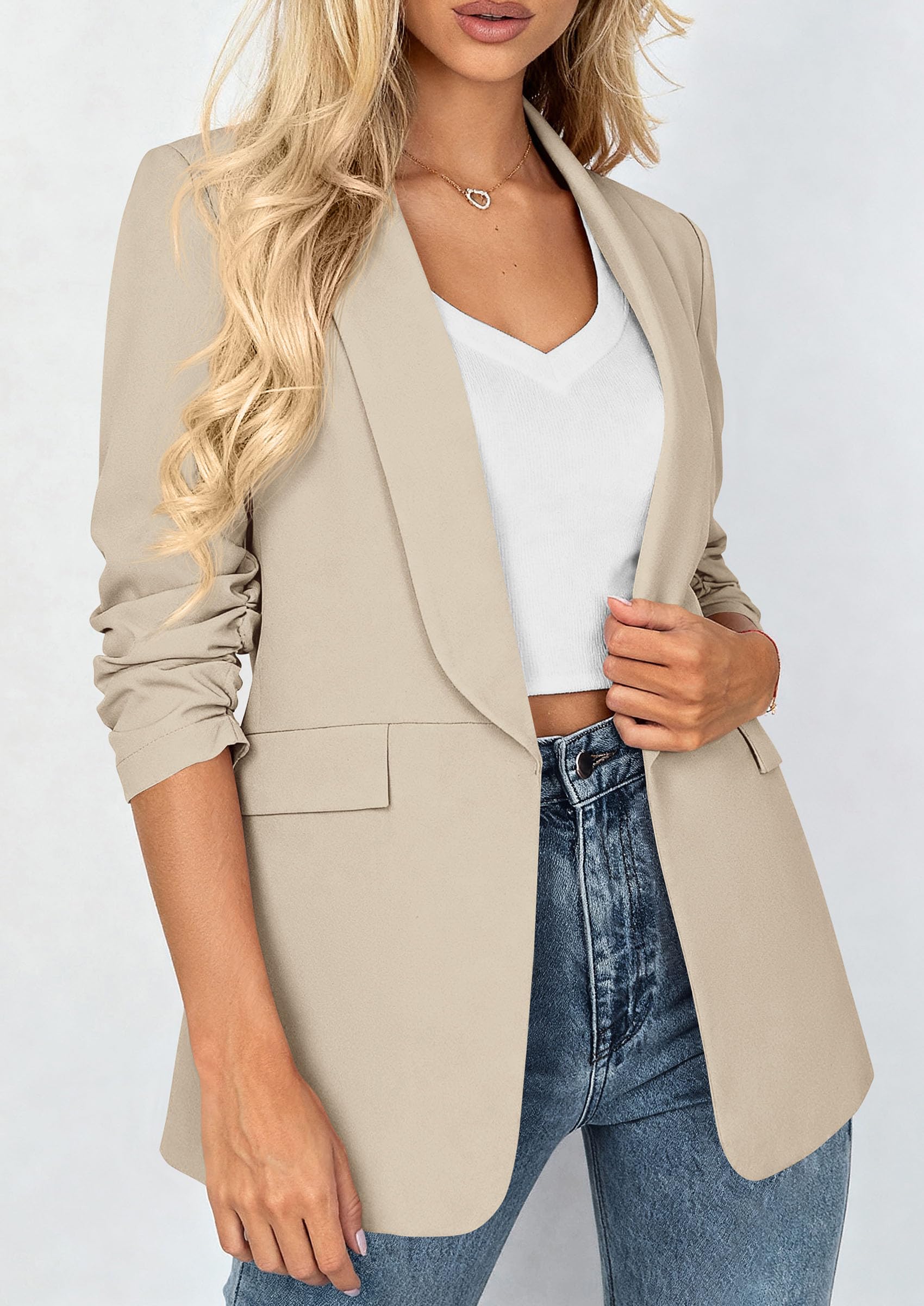 Women's Summer Blazers Business Casual Outfits Beige,M
