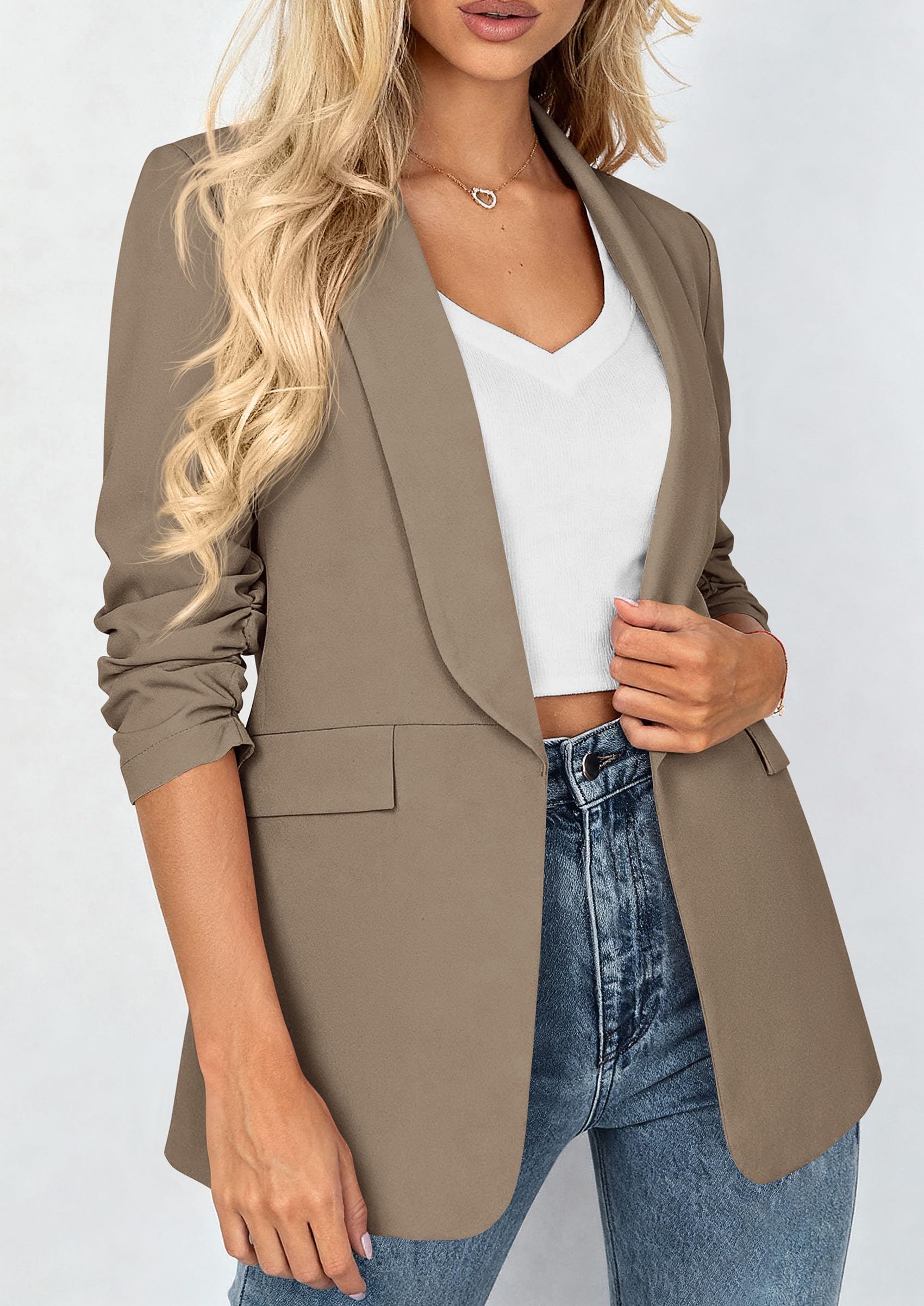 Women's Summer Blazers Business Casual Outfits Light Coffee,XS