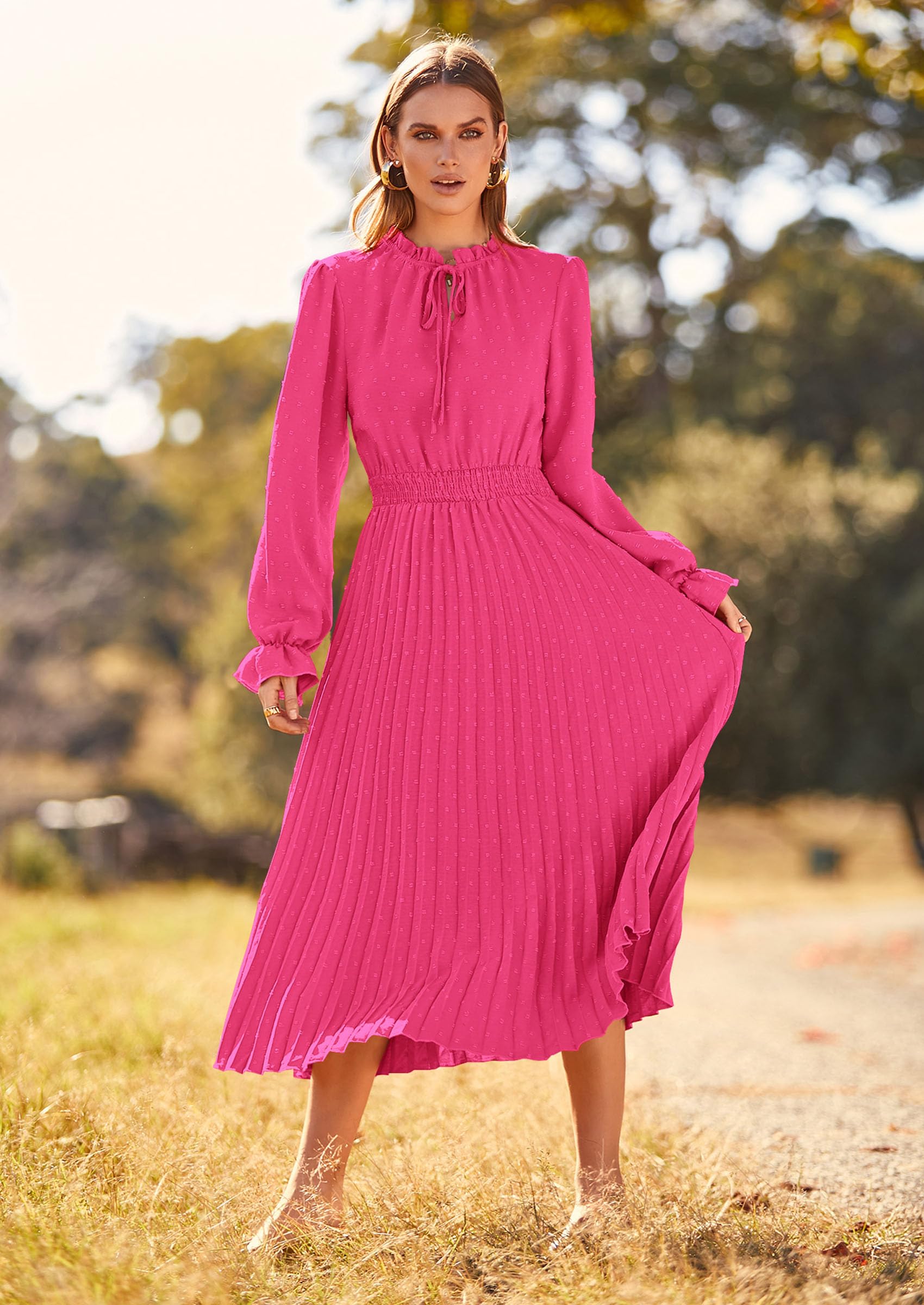 Women's Fall Midi Wedding Guest Dress(Rose Pink,XX-Large)