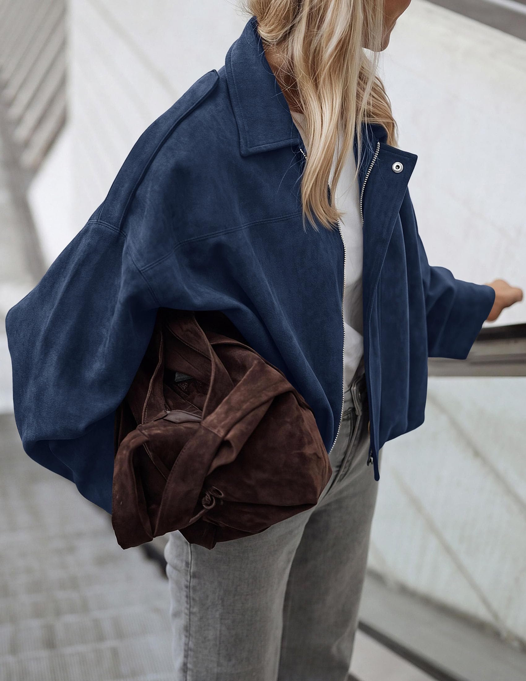 Faux Suede Jacket Women Fall Cropped Western Bomber Jacket