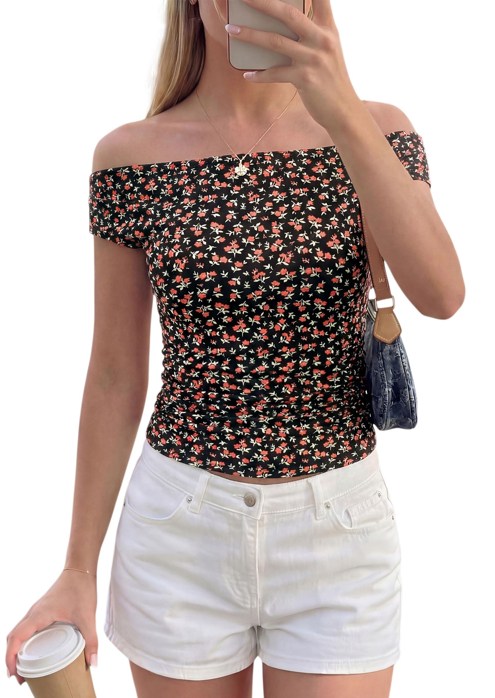 Women's Summer Off The Shoulder Tops Cute Ruched Shirts