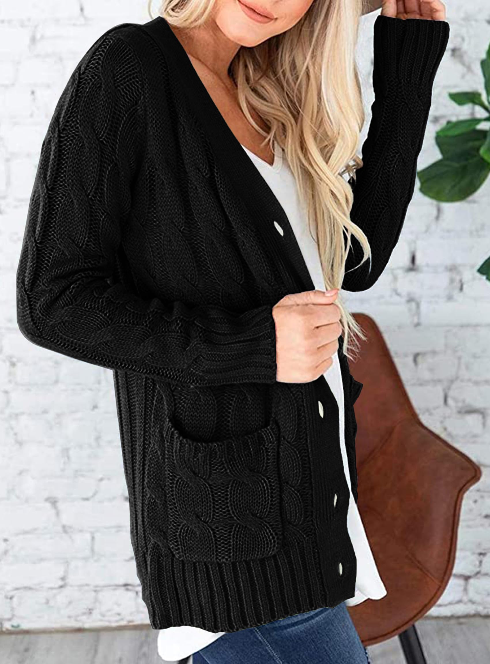 Women Chunky Cable Knit Cardigan Sweaters Fall Fashion Clothes