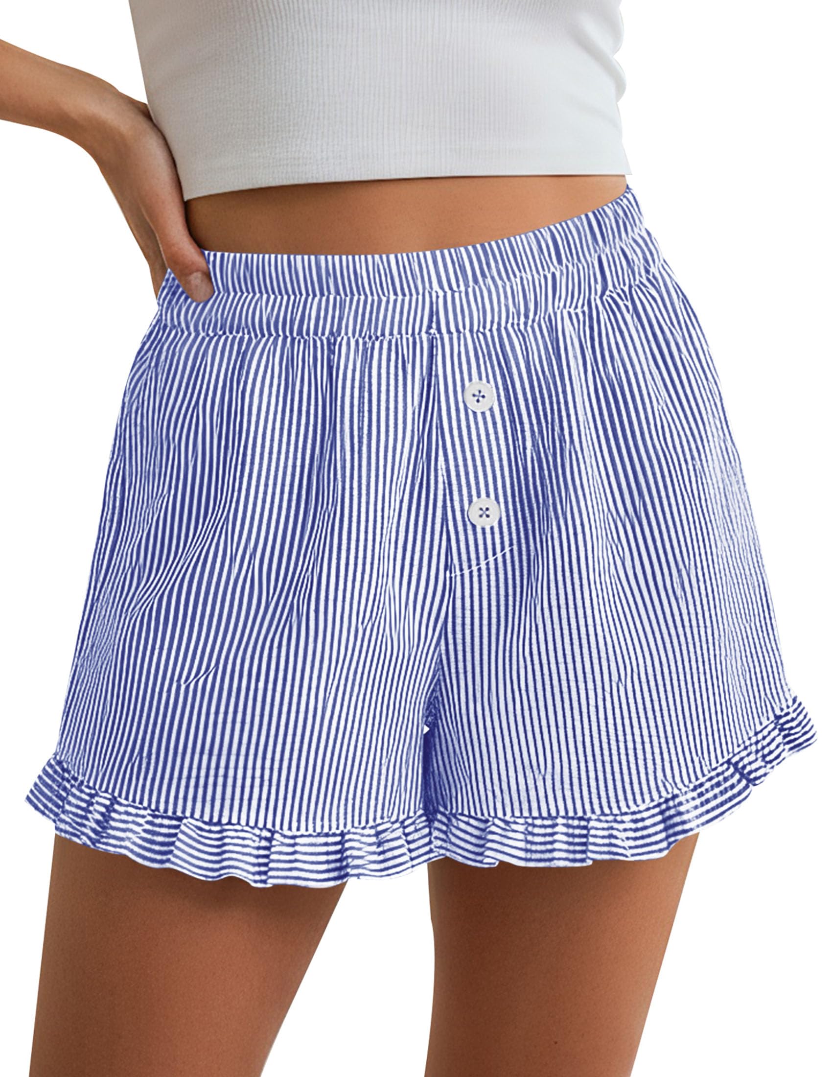 Womens Boxer Shorts Striped Gingham Ruffle Pajama Bottoms
