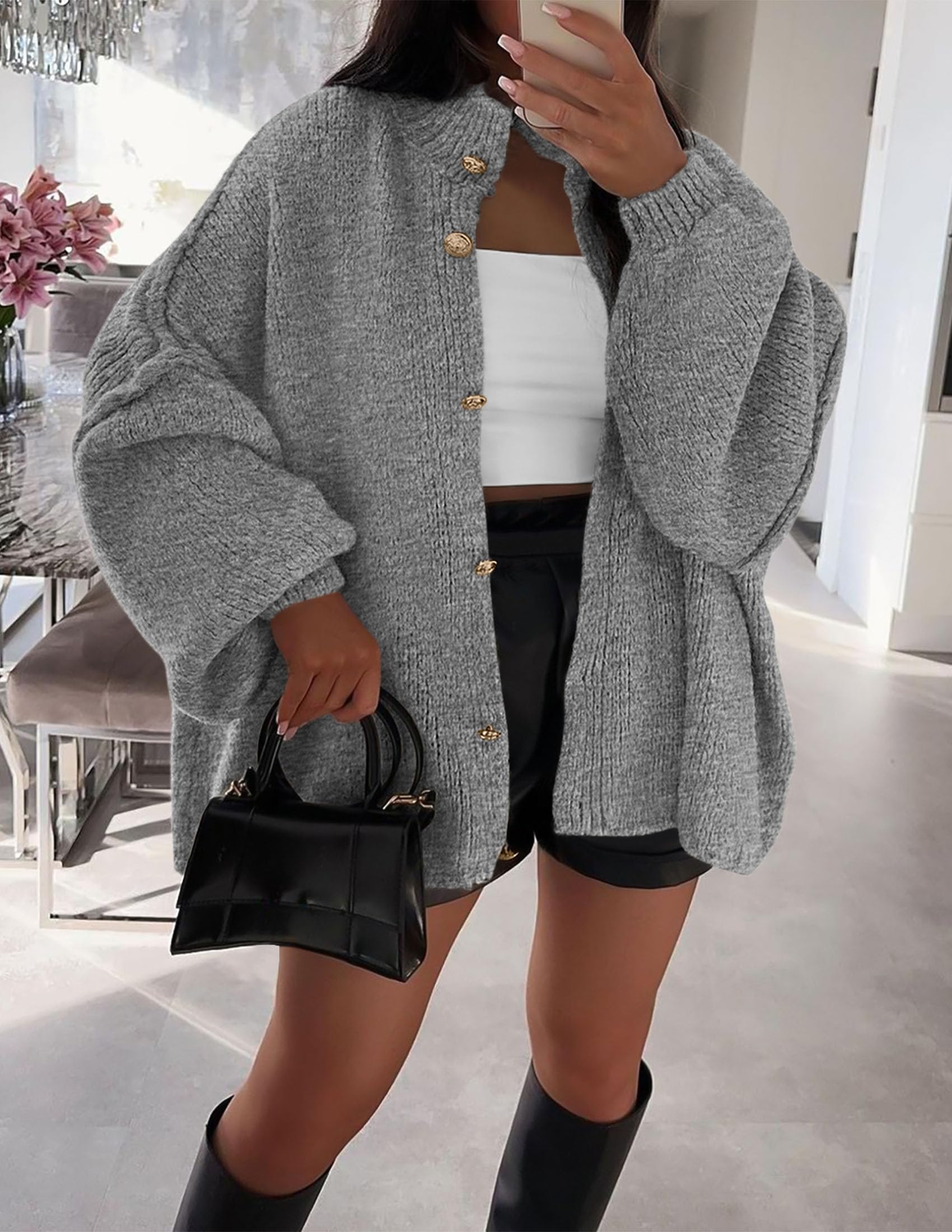 Women's Oversized Chunky Cardigan Sweaters(Grey,Small)