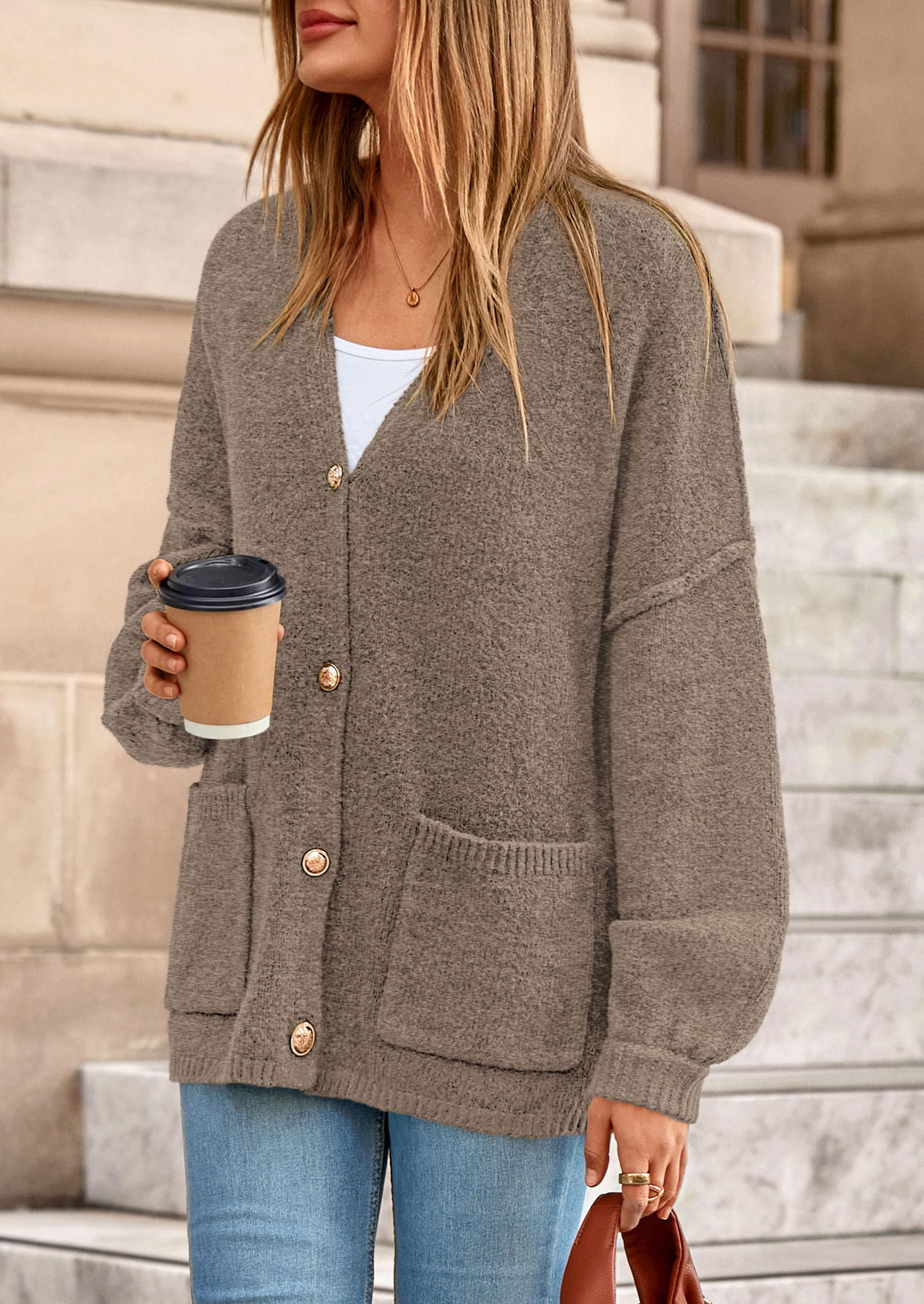 Oversized Chunky Cardigan Sweaters for Women Dark Khaki,S