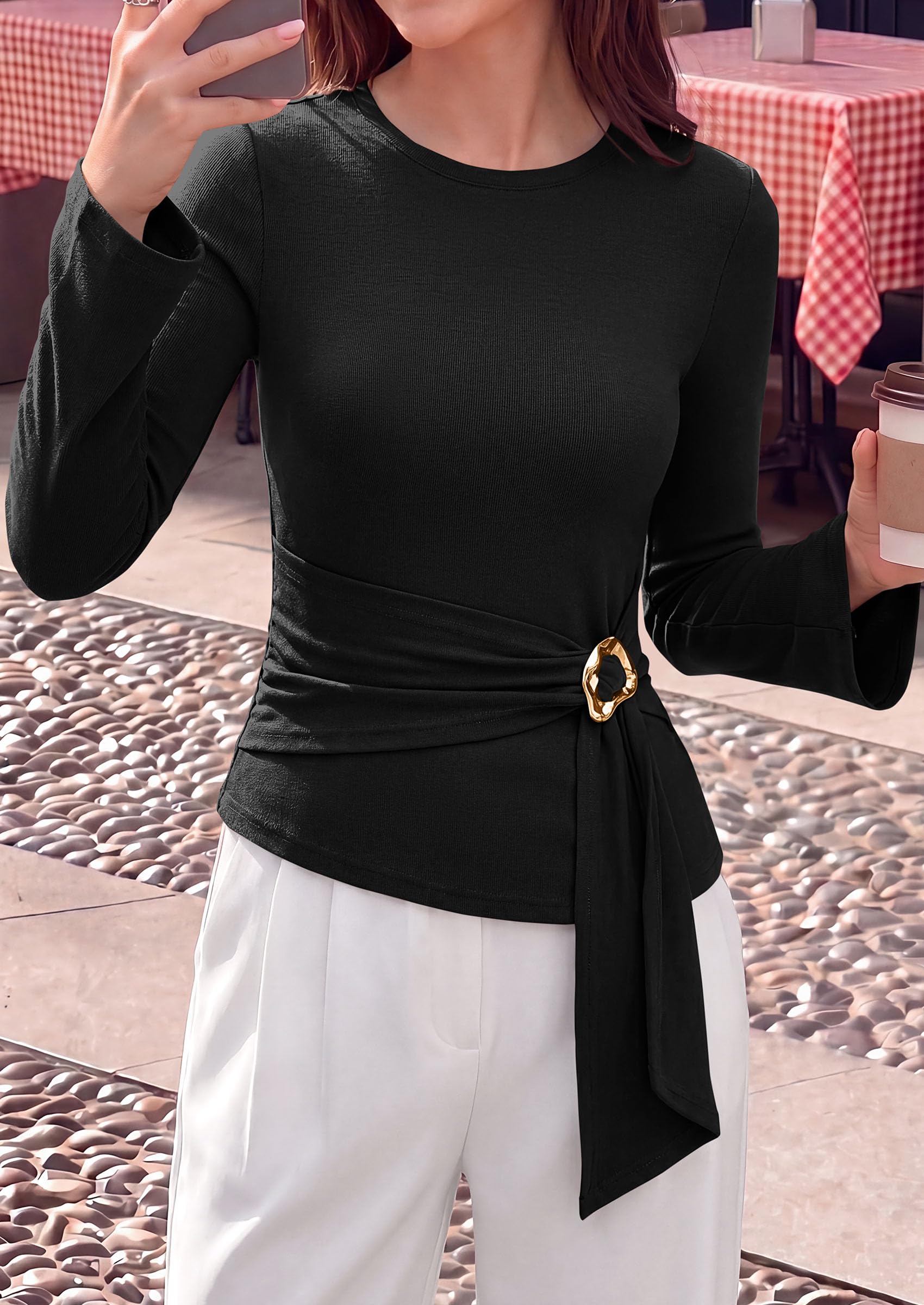 Asymmetrical Tops for Women Fall Business Casual Peplum Top