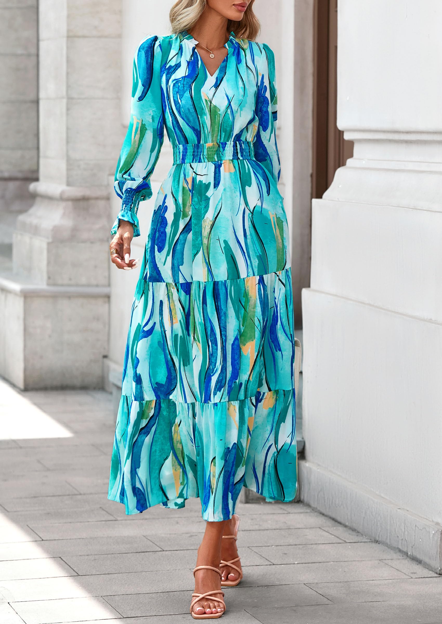 Women's Floral Maxi Dress Fall A Line Wedding Guest Dresses