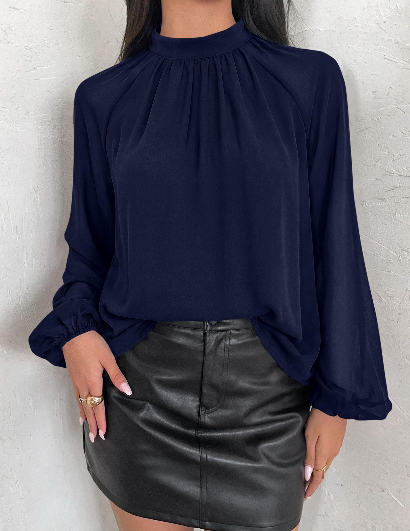 Chiffon Blouses for Women Dressy Casual Mock Neck Tops