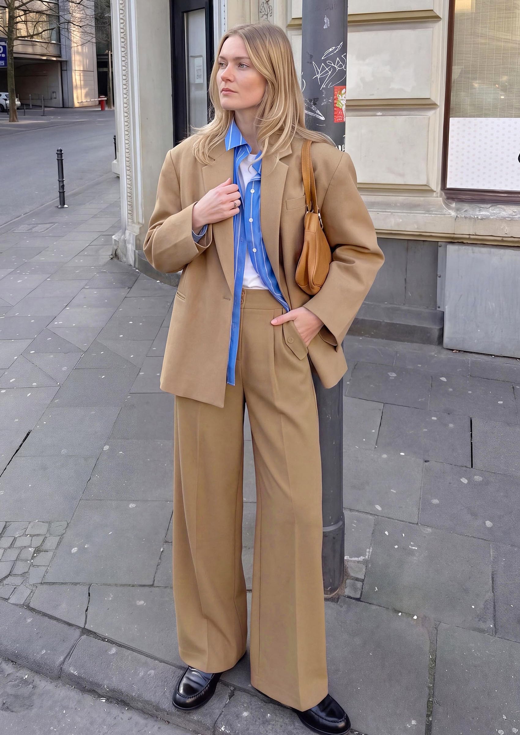 Women's Wide Leg Work Dress Pants Trousers, Khaki,S