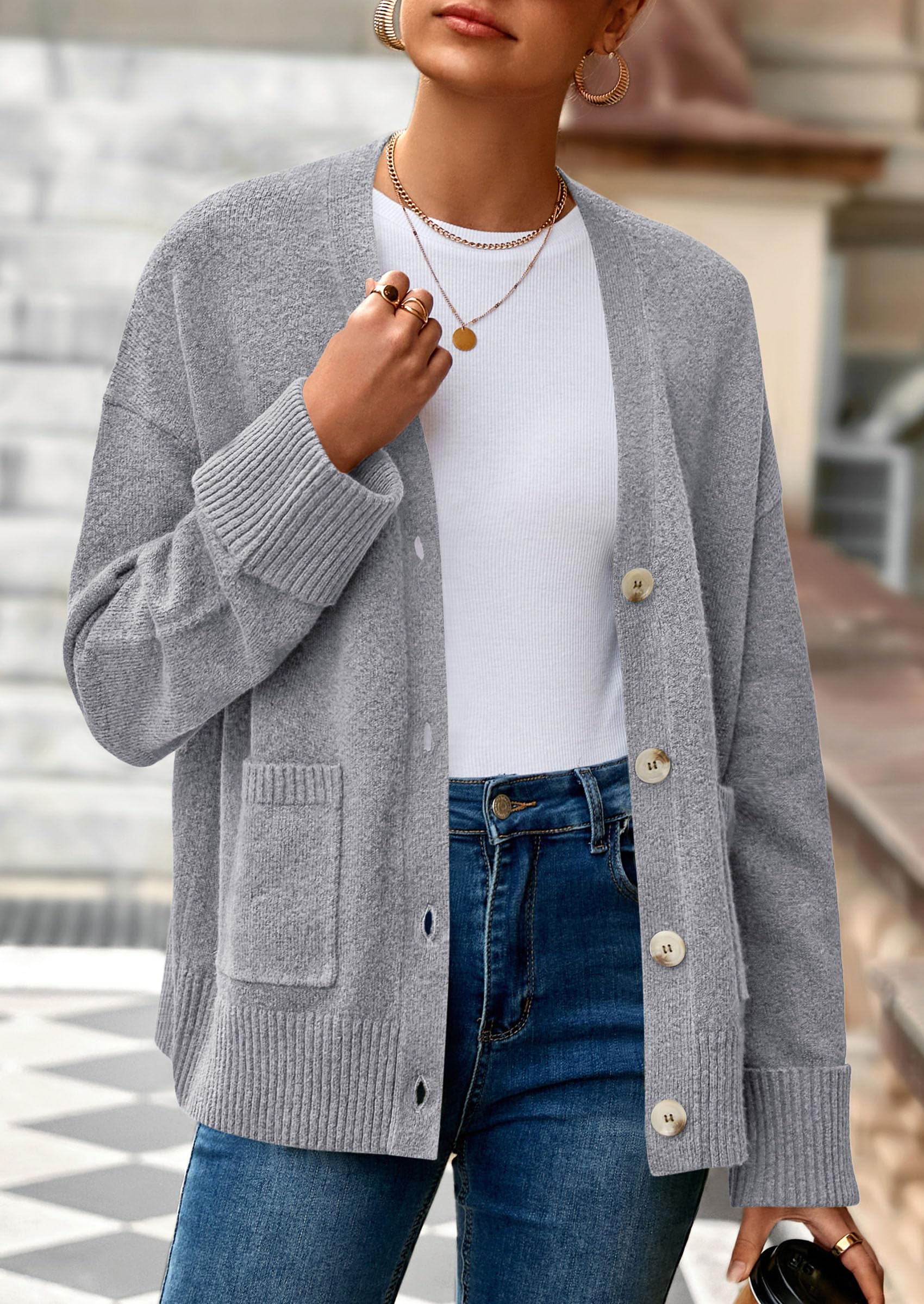 Women's Winter Oversized Cardigan Sweaters (Grey,S)