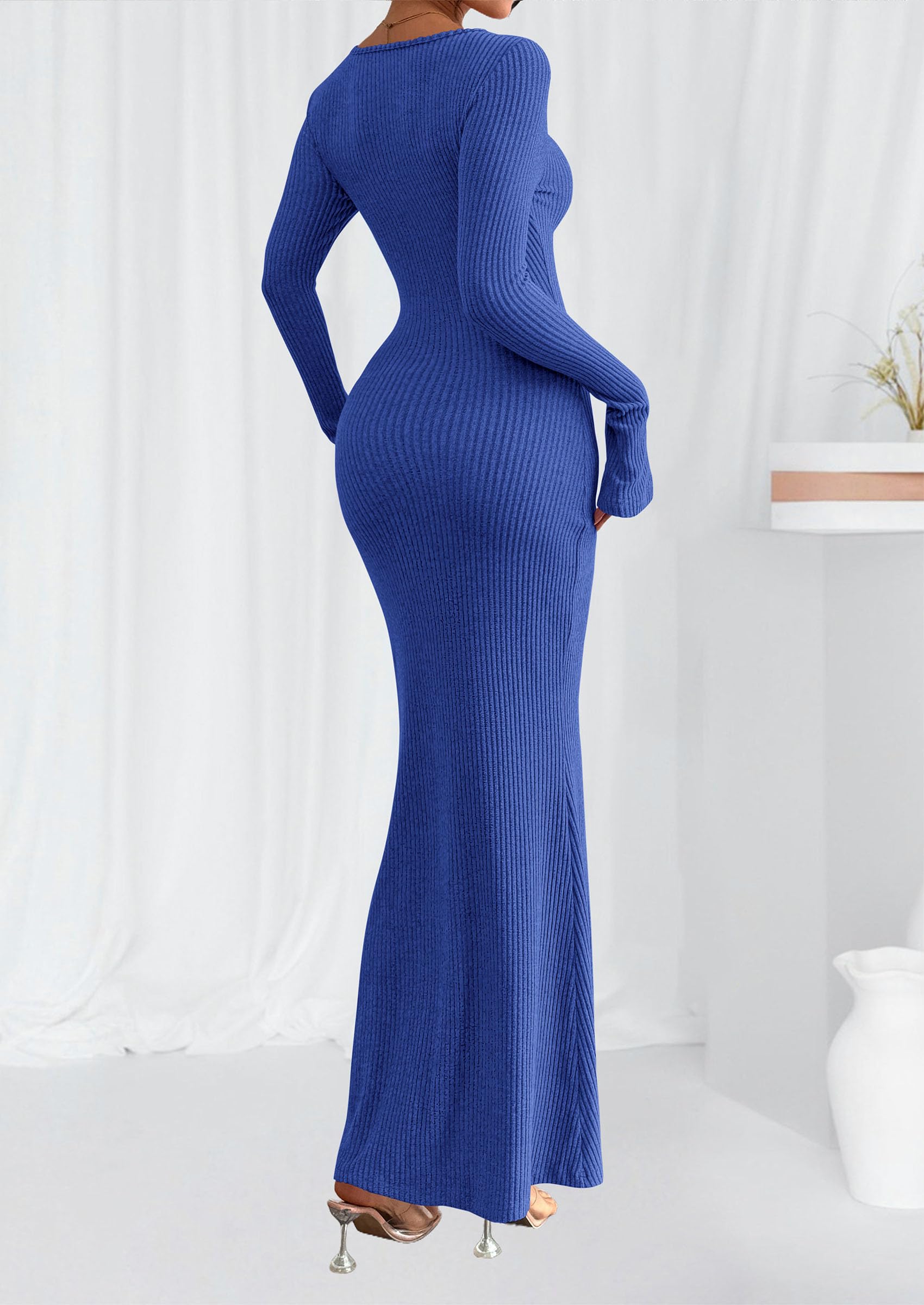 Women's Fall Long Sleeve Bodycon Maxi Dresses (Royal Blue,XS)