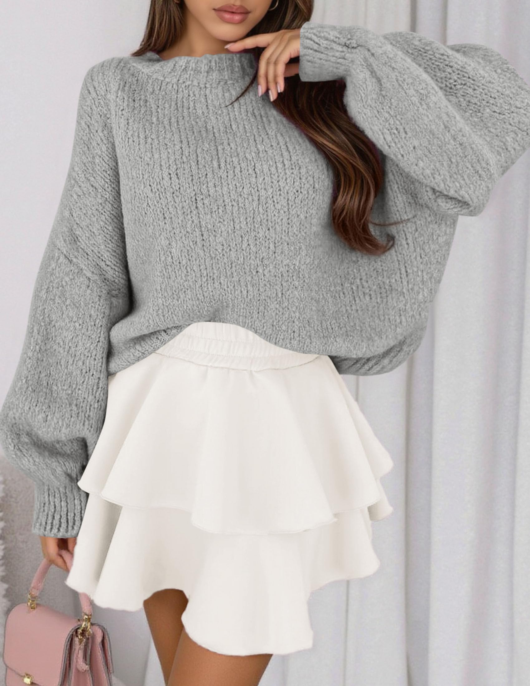Women's Chunky Knit Oversized Pullover Sweaters,Grey,S