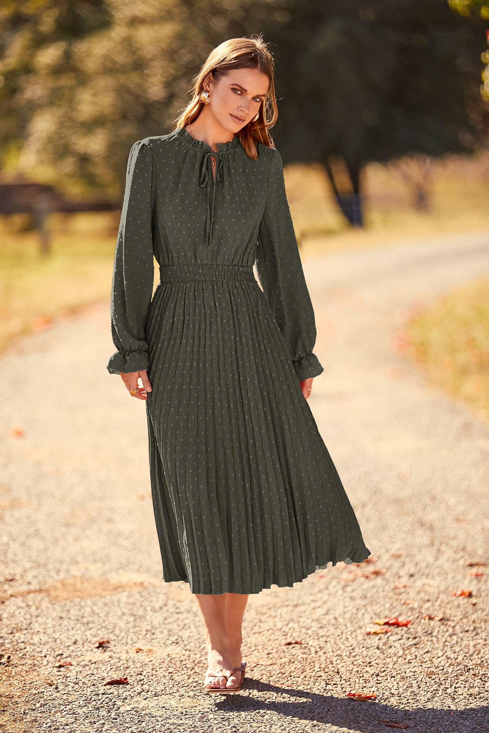 Women's Fall Midi Wedding Guest Dress(Army Green,Small)