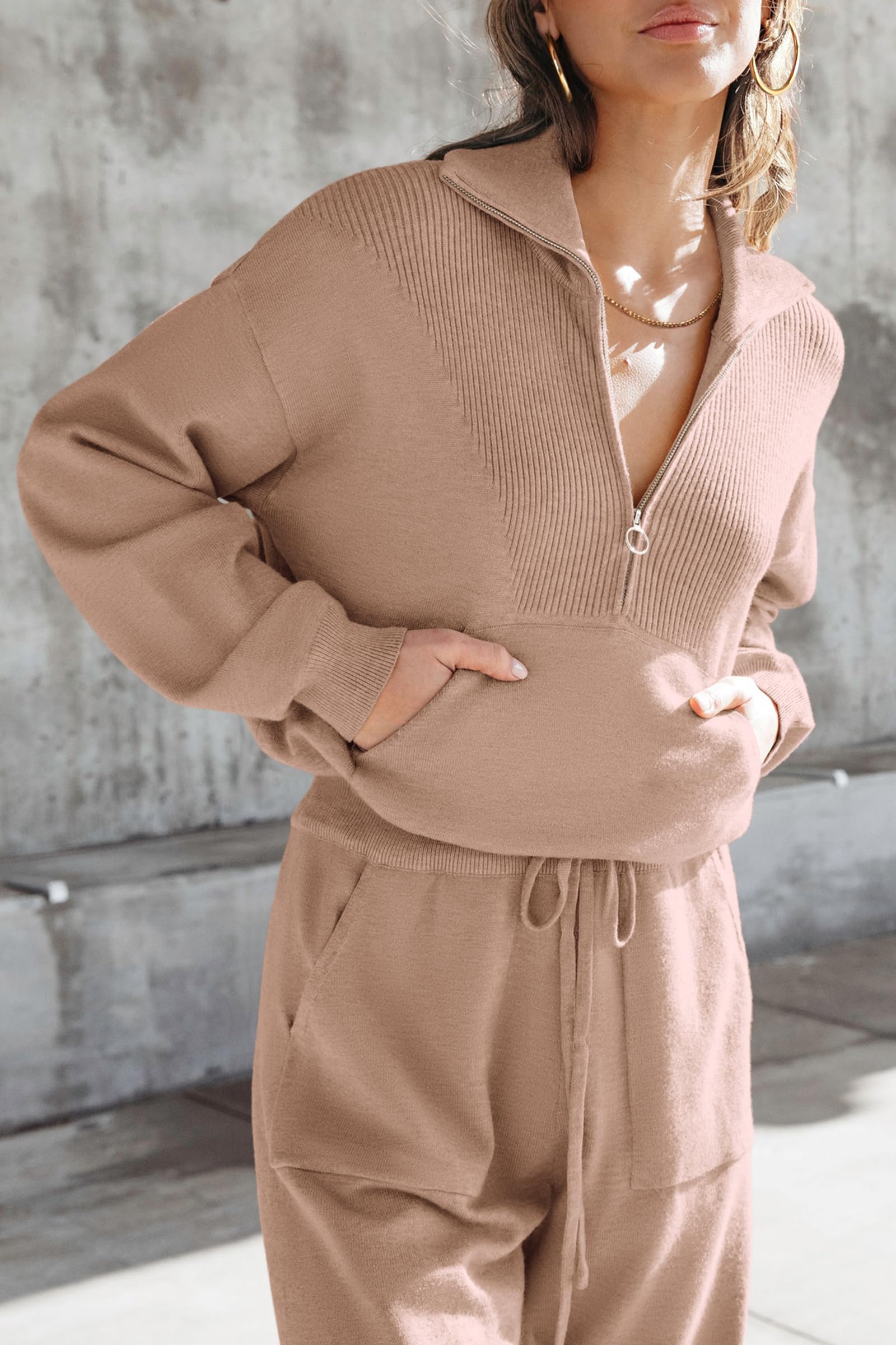 Women's 2 Piece Sweatsuits Set Fall Outfits(Khaki,S)
